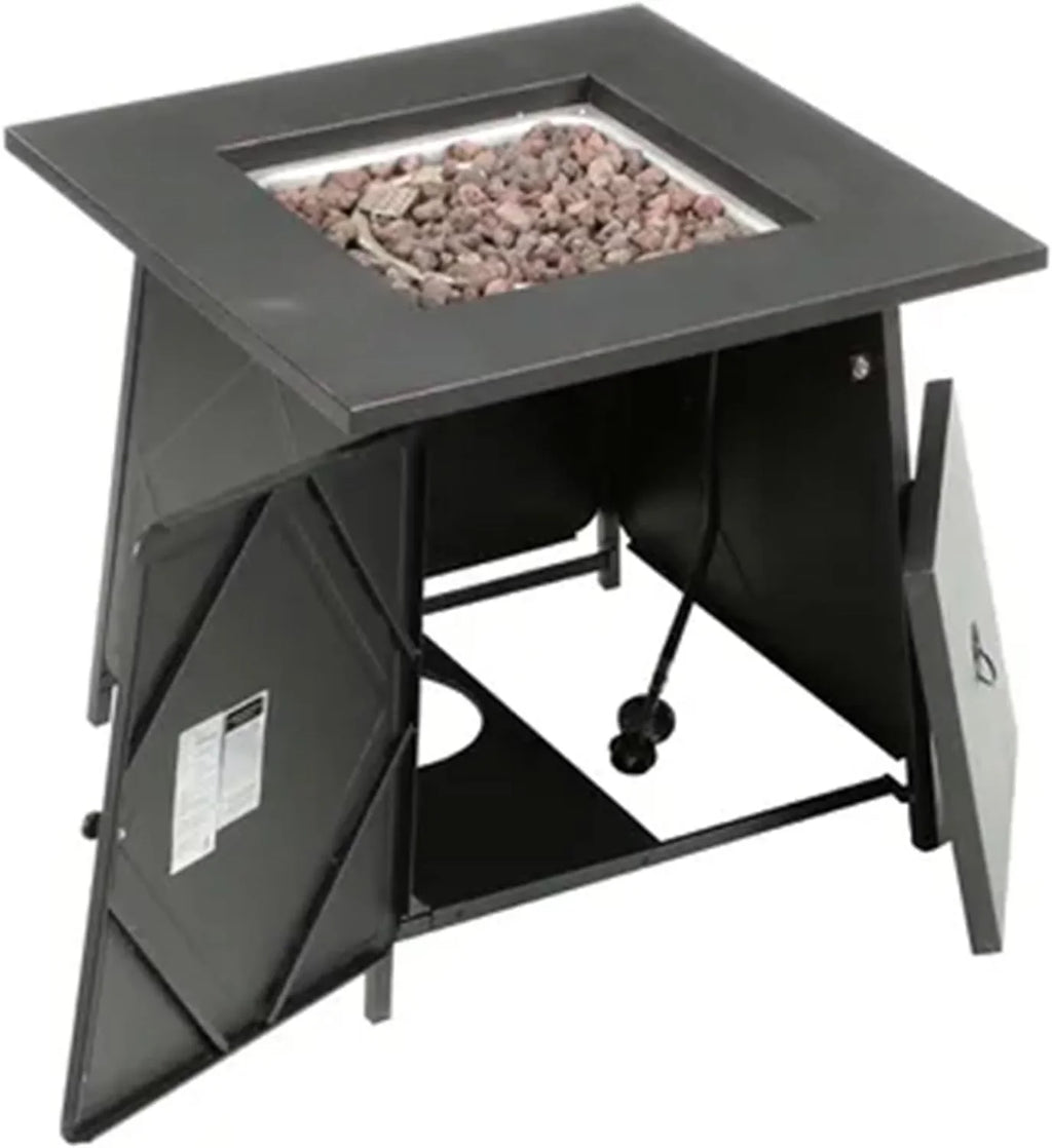 Steel exterior and Square Gas Backyard Pit with Cover Lava Lid, Steel Black Fire 28 Rocks Inch Tabletop