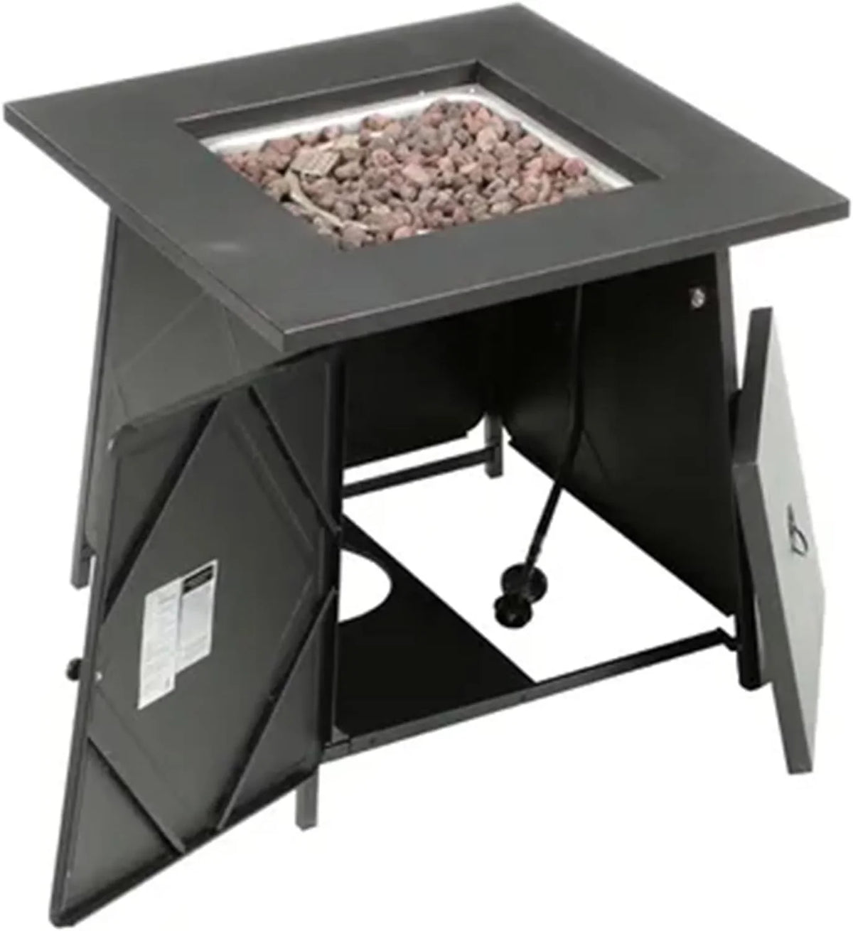 Steel exterior and Square Gas Backyard Pit with Cover Lava Lid, Steel Black Fire 28 Rocks Inch Tabletop