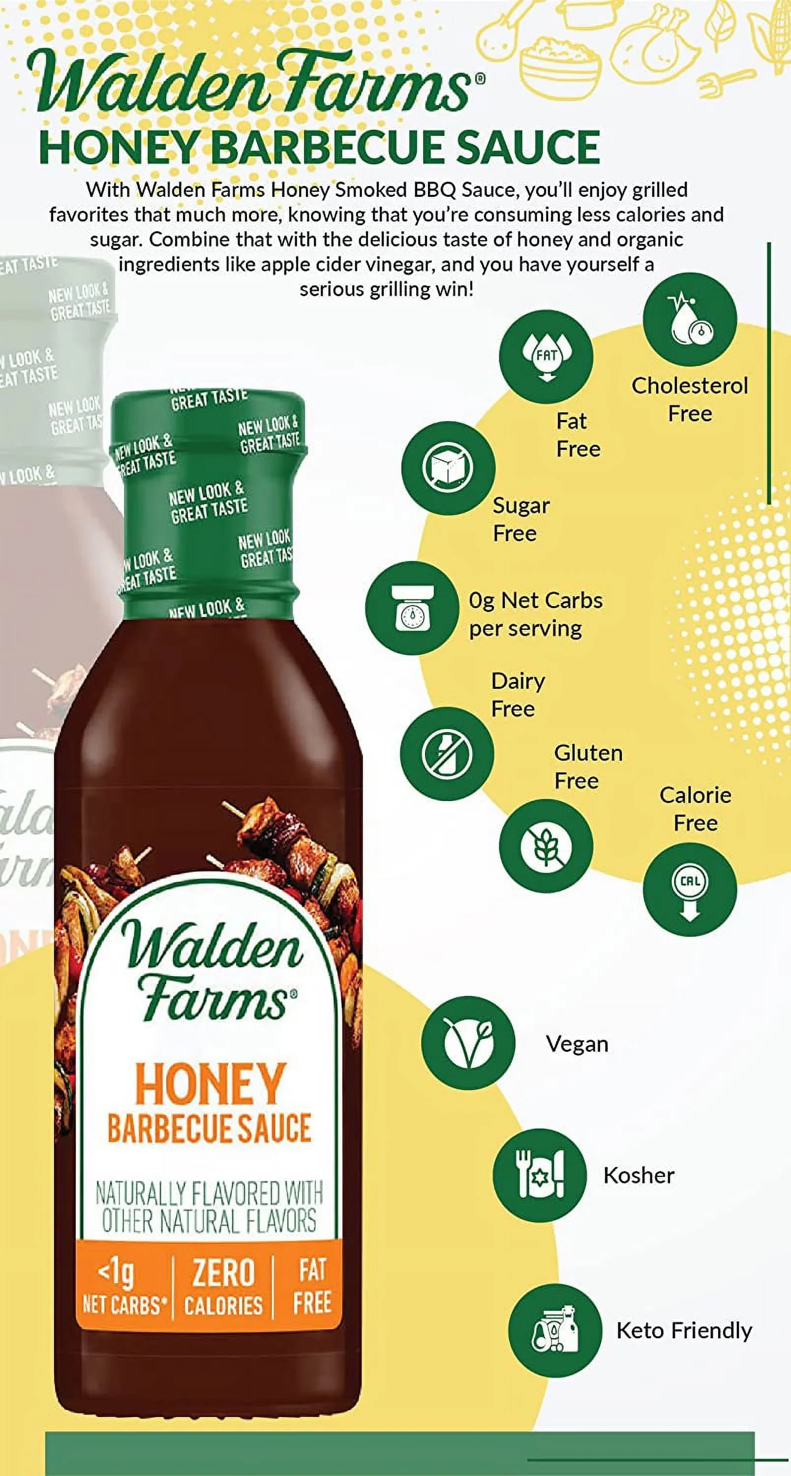 4 Farms of Free Barbecue Honey 12 Walden Pack Calorie oz Sauce fl
