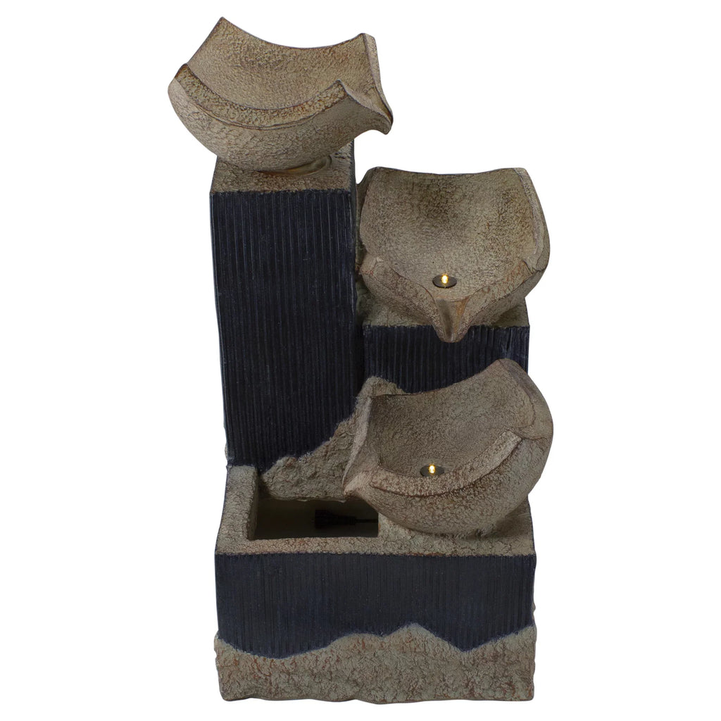 Northlight liquid Bowl Lighted 21" Cascading exterior 3-Tier LED Fountain