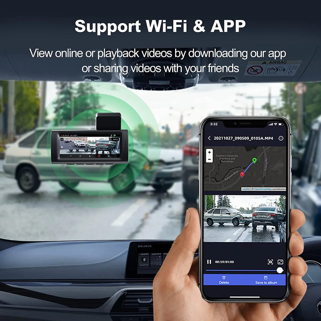 Night Camera Cars G-Sensor, Mount, Cam Vision, Rear, and D32 Dam, WiFi Dash Mode, Super Record Yeecore Built-in App Portable Parking Control, Dash Dash Front Magnetic Accident 2.5K+1080P for Dual GPS,