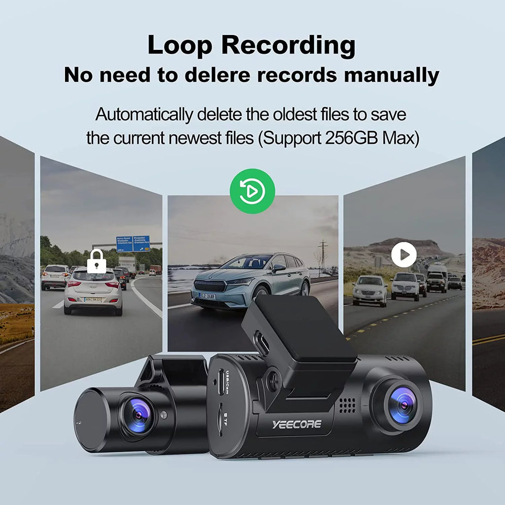 Night Camera Cars G-Sensor, Mount, Cam Vision, Rear, and D32 Dam, WiFi Dash Mode, Super Record Yeecore Built-in App Portable Parking Control, Dash Dash Front Magnetic Accident 2.5K+1080P for Dual GPS,