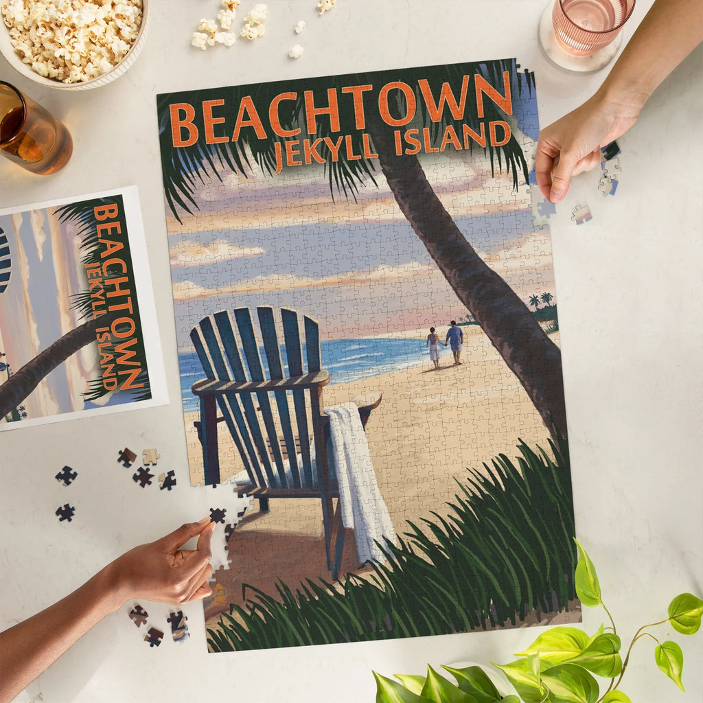 the Beach Press Jekyll Beachtown, on Adirondack Lantern Georgia, Puzzle, Chair Island, Jigsaw Piece 1000