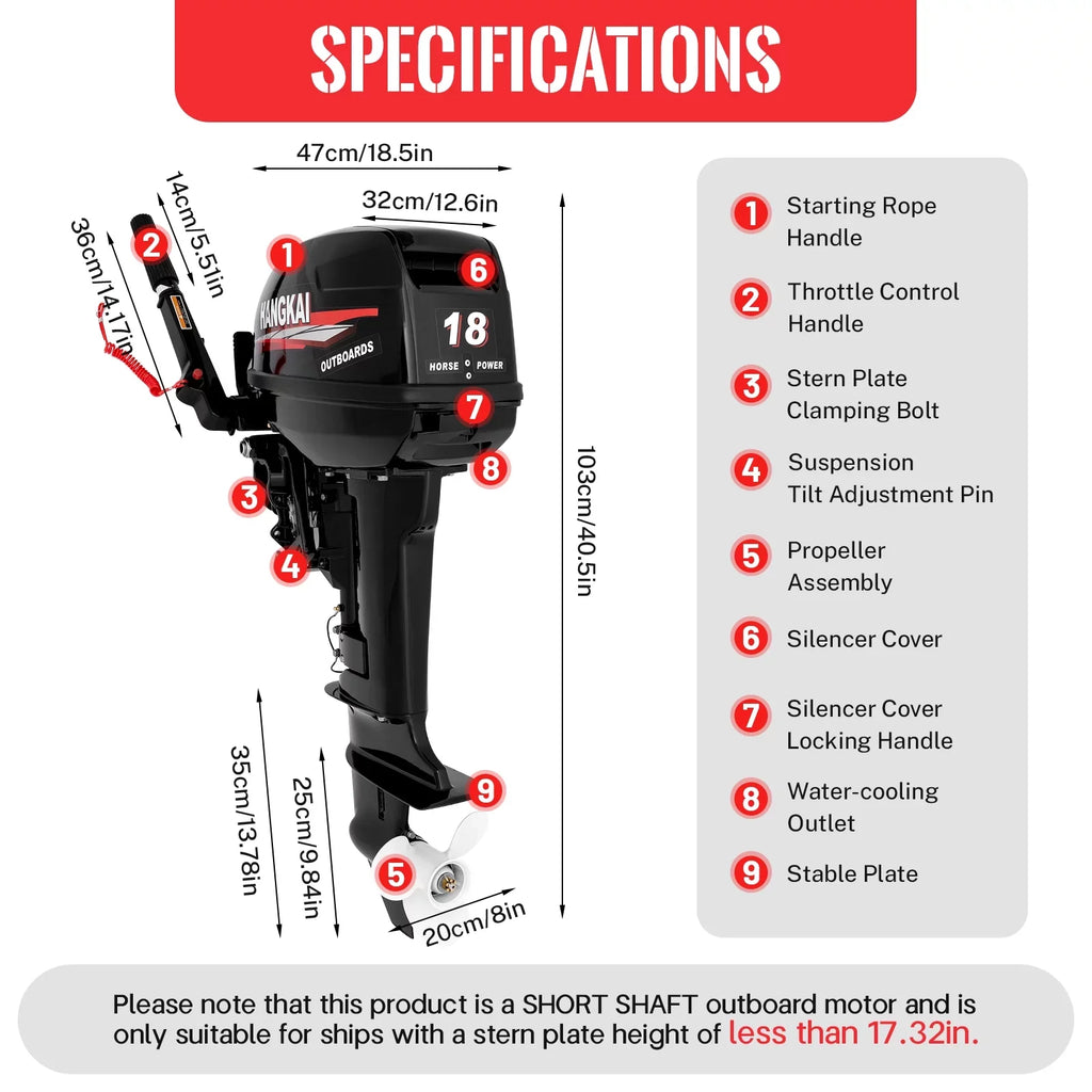 Cooling Boat Fichiouy Stroke 246CC Fishing 2 HP CDI liquid System Motor Duty Outboard Heavy 18 Engine