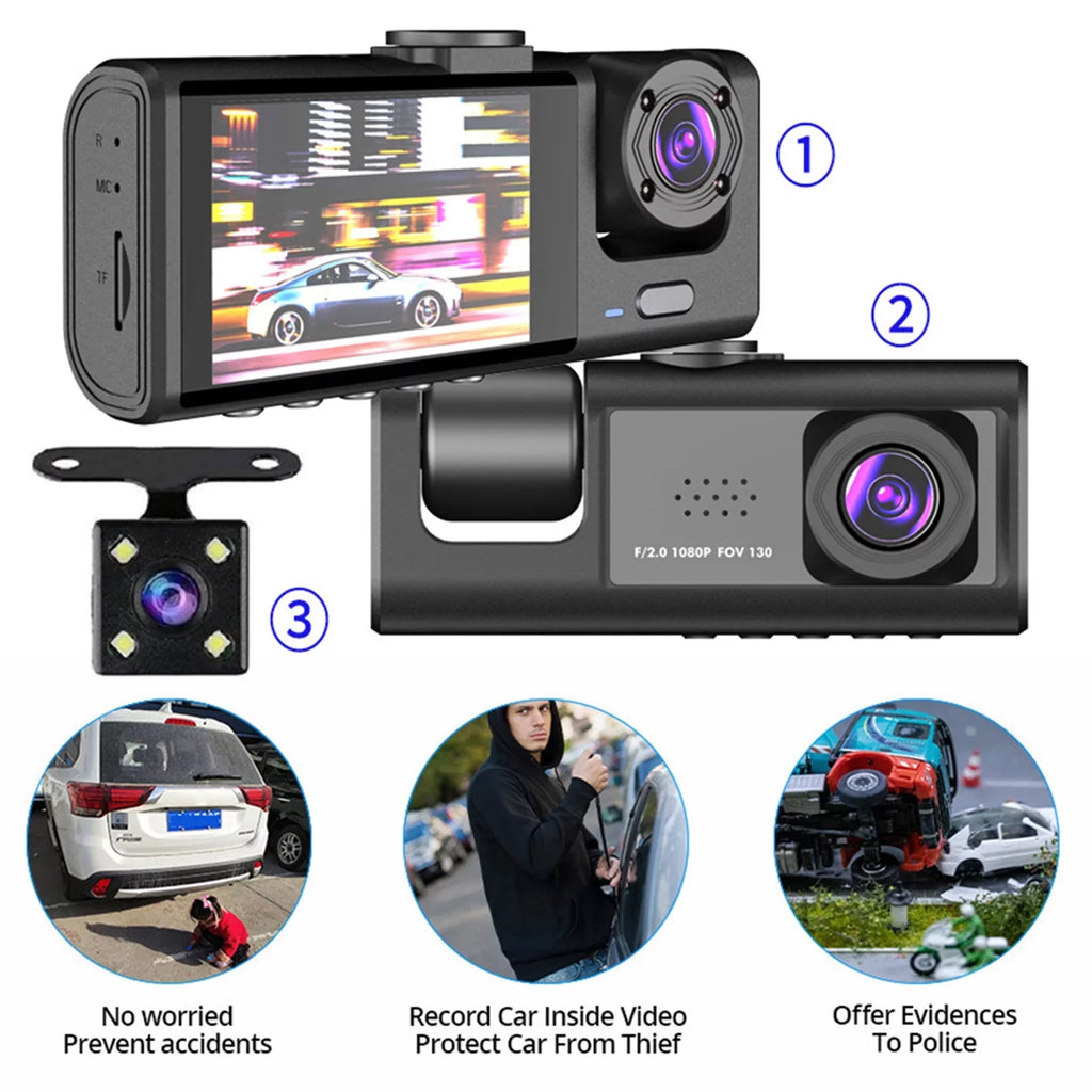 Rearview Dash Dash Cam Car Safety,3-in-1 for Mirror Moobody Safety Versatile Car Cam,1080P+720P+480p, Car