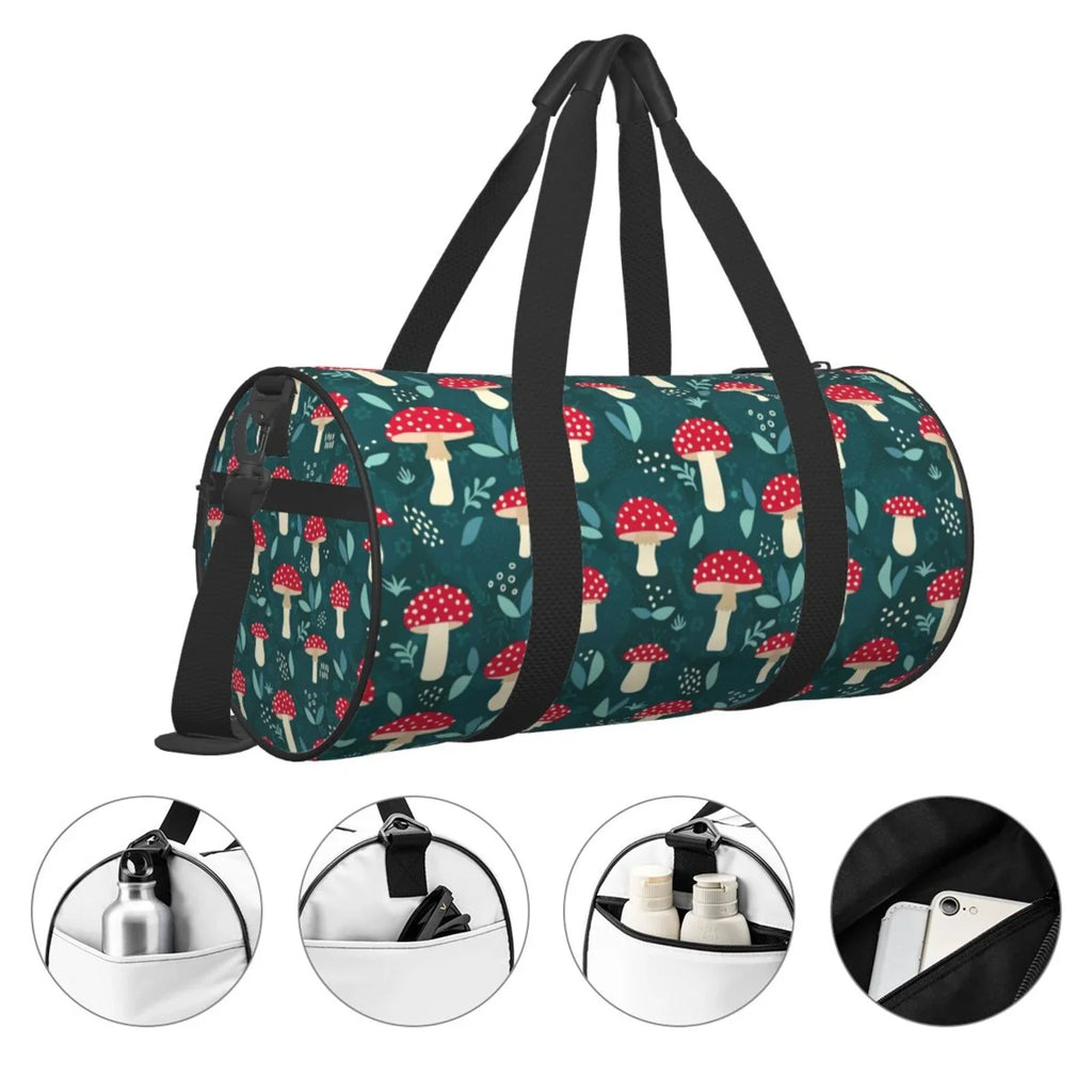 Compartment Capacity with Mushroom Large Bag Coaee Cylinder and Bag Amanita Waterproof Gym Luggage Travel Bag Pocket Sports