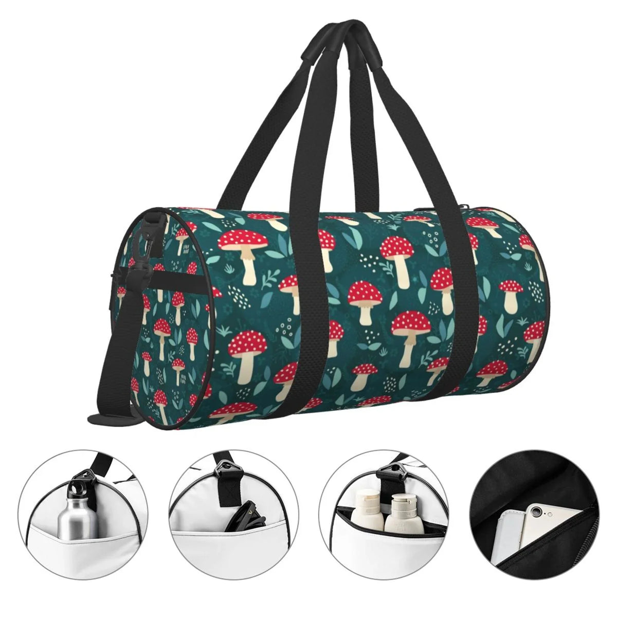 Compartment Capacity with Mushroom Large Bag Coaee Cylinder and Bag Amanita Waterproof Gym Luggage Travel Bag Pocket Sports