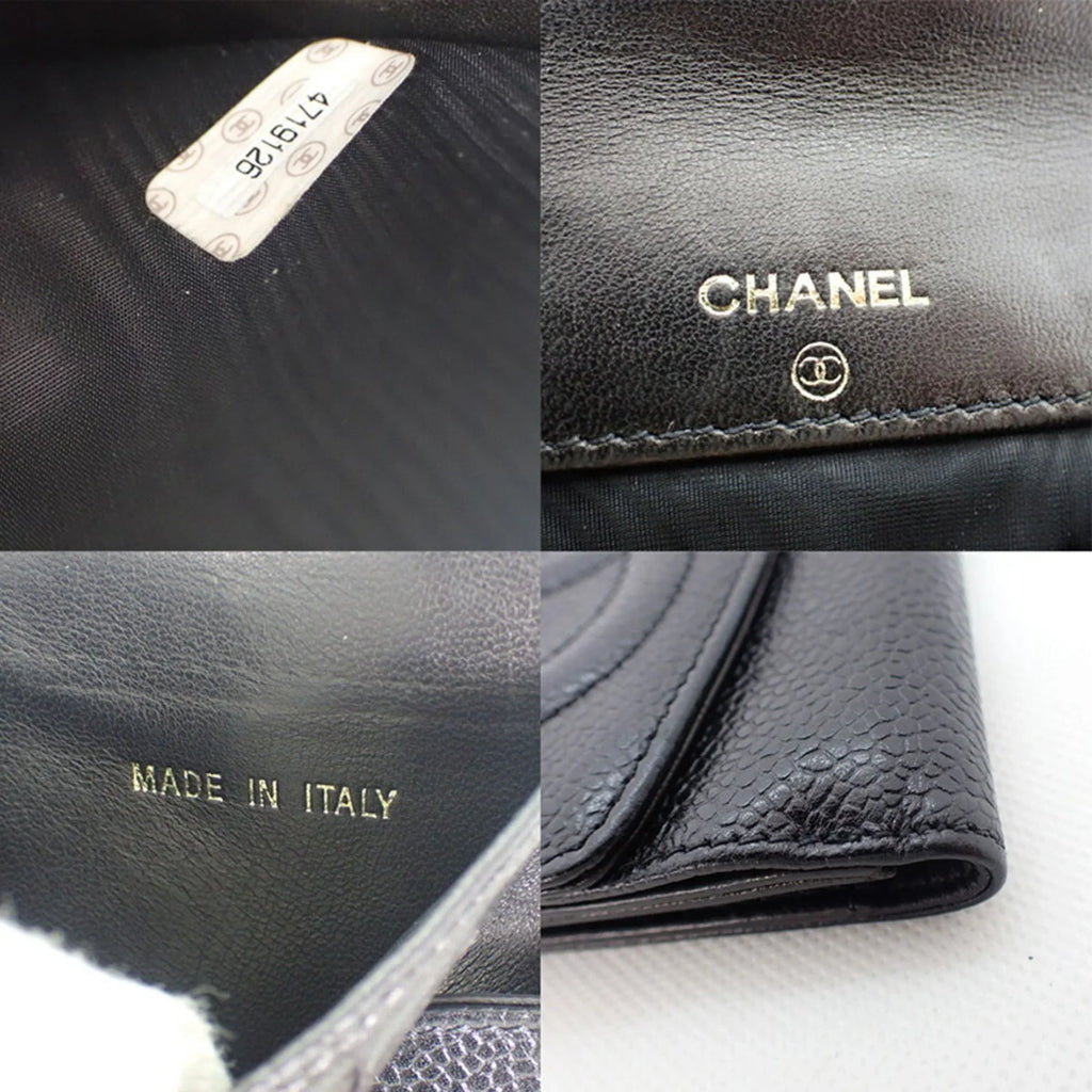 Pre-Owned trifold caviar skin (Good) black wallet