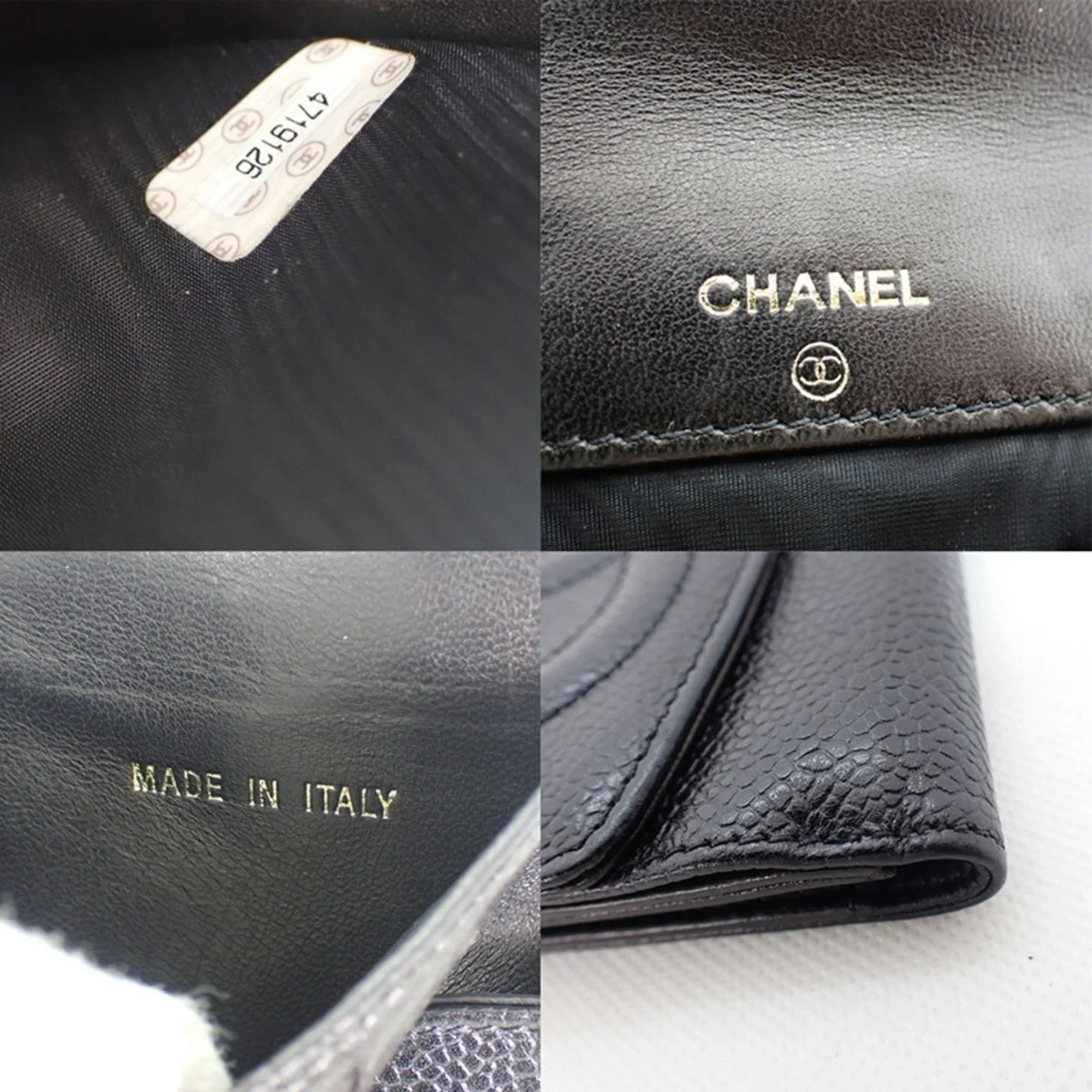 Pre-Owned trifold caviar skin (Good) black wallet