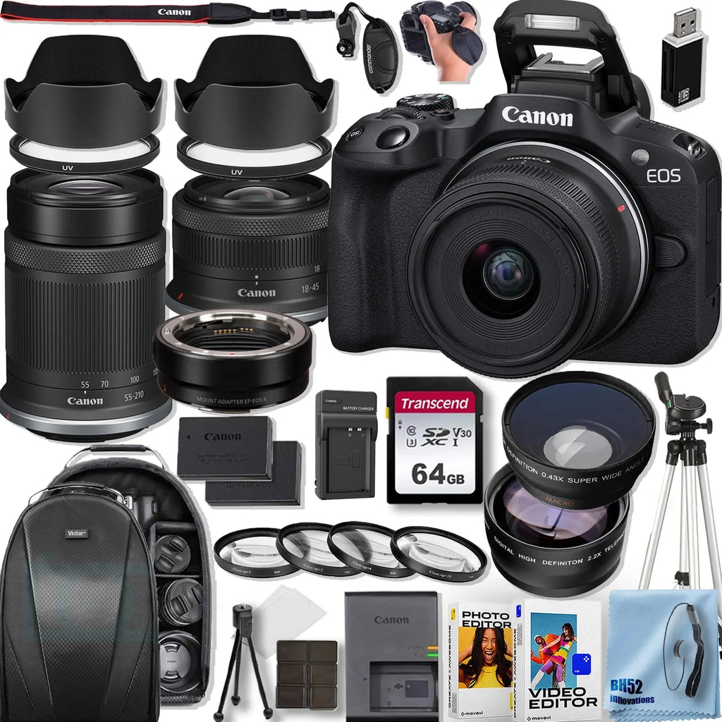 More Canon SL3 64 GB (27pc EF-S Rebel With + Filters 18-55mm + Battery + DSLR IS Bundle) STM + Camera Memory Hood Lens + EOS f/4-5.6 Charger Battery Extra +
