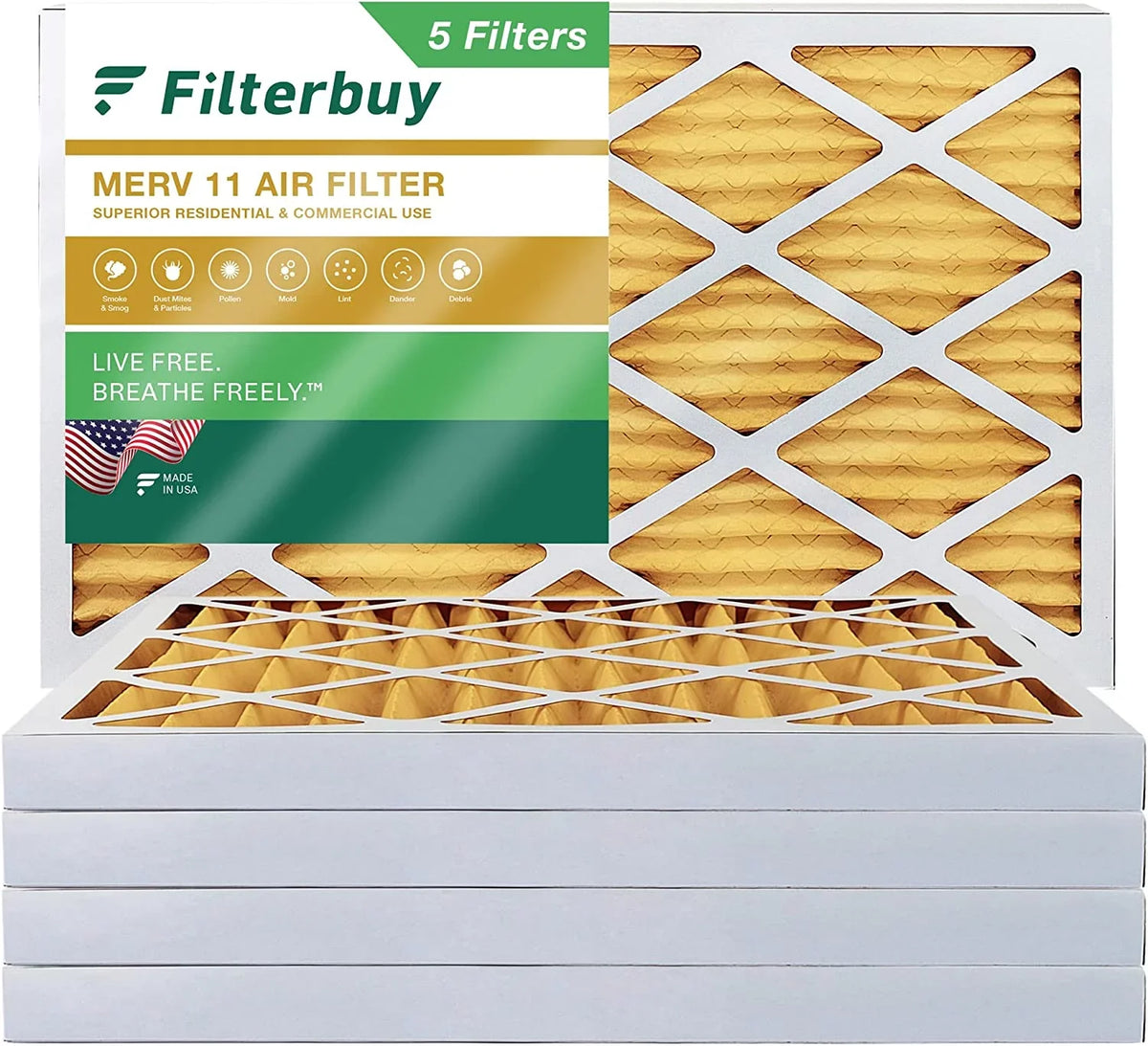 Air Pleated Furnace 11 MERV AC Filterbuy Filters 20x32x2 (5-Pack) HVAC