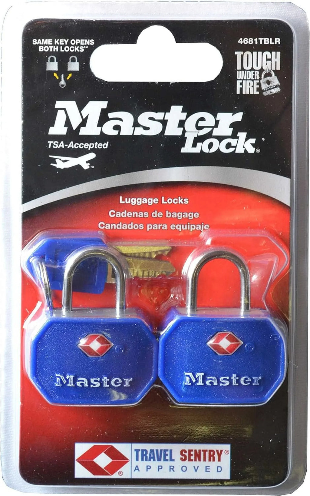 Lock, 1-1/4 In. 2) Colors, (Pack Wide, Of TSA-Accepted Assorted Luggage Keyed 4681TBLR