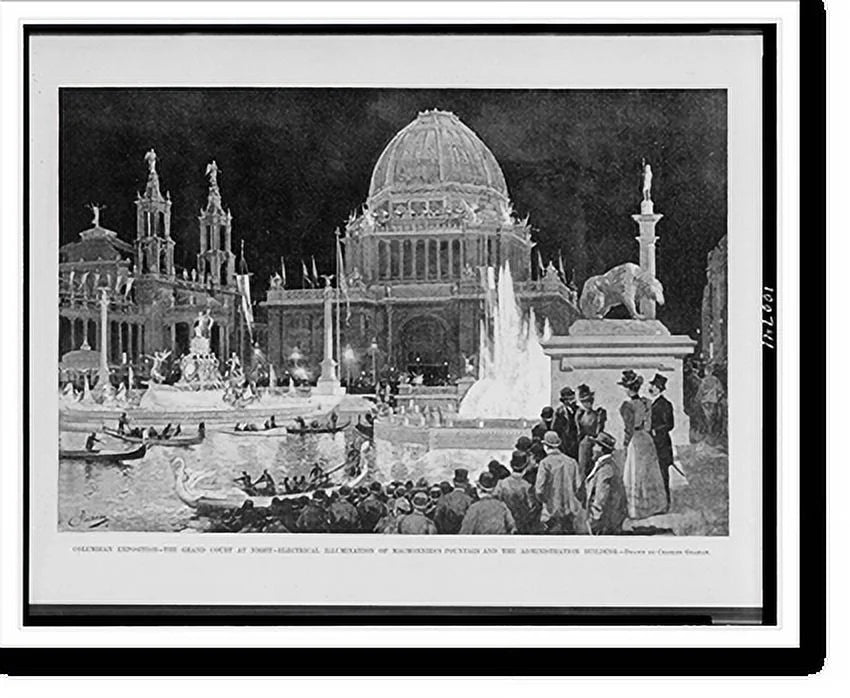 illumination by grand Charles at Exposition. of court Framed and MacMonnies's Print, x Historic night. administration Columbian fountain building.drawn the 17-7/8" electrical Graham., 21-7/8" the
