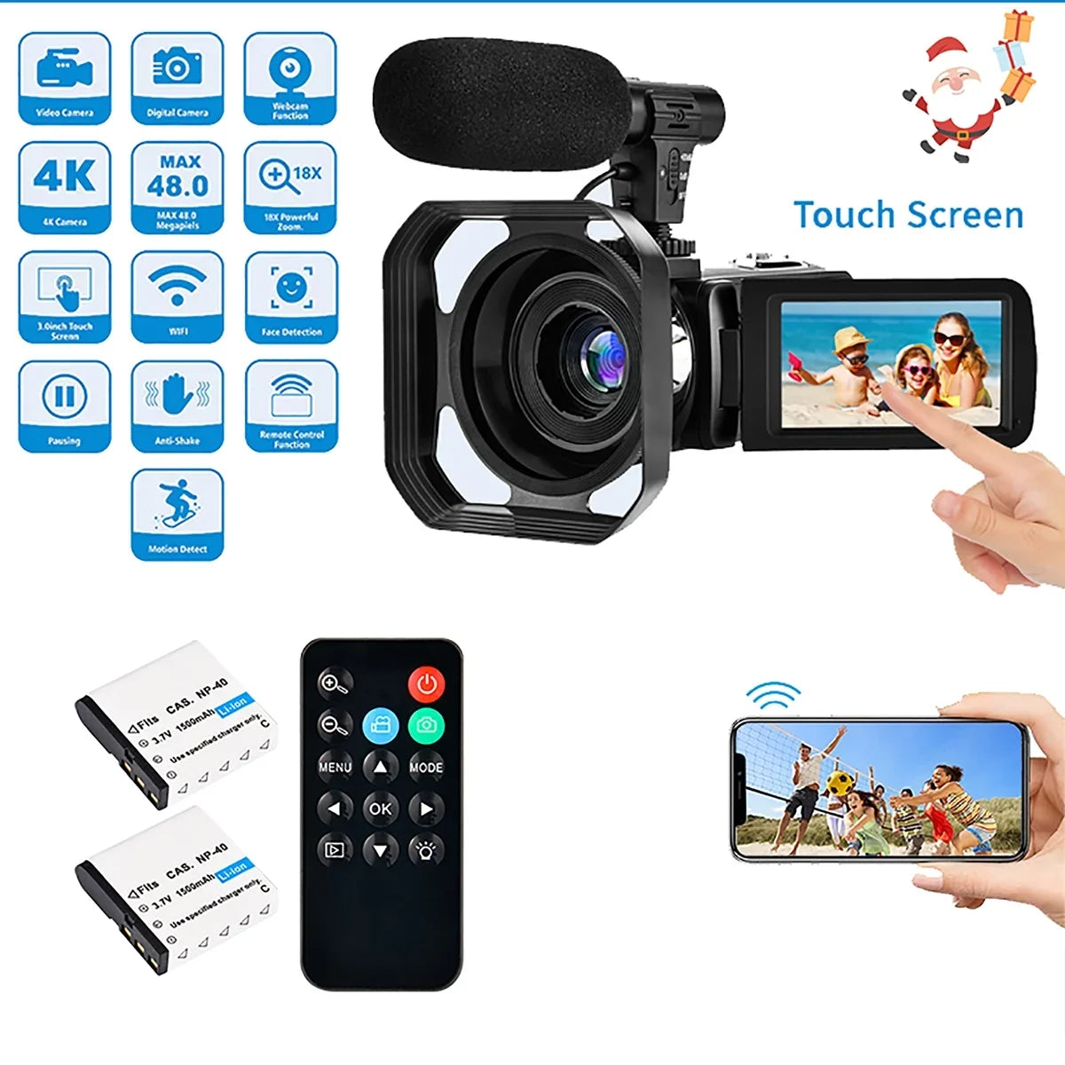 Youtube Screen Camera Camera Control 3.0" IPS Wifi 4K for Video Camera & Vlogging Camcorder 48MP Ultra Microphone HD Touch Remote Digital with