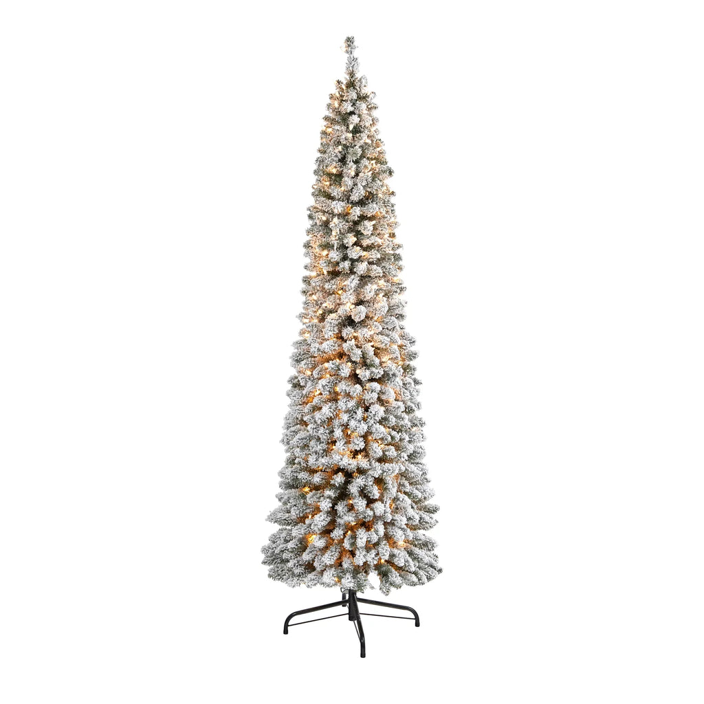 Pencil 400 Artificial Prelit Tree Clear Natural White Lights 7' Christmas Flocked Nearly