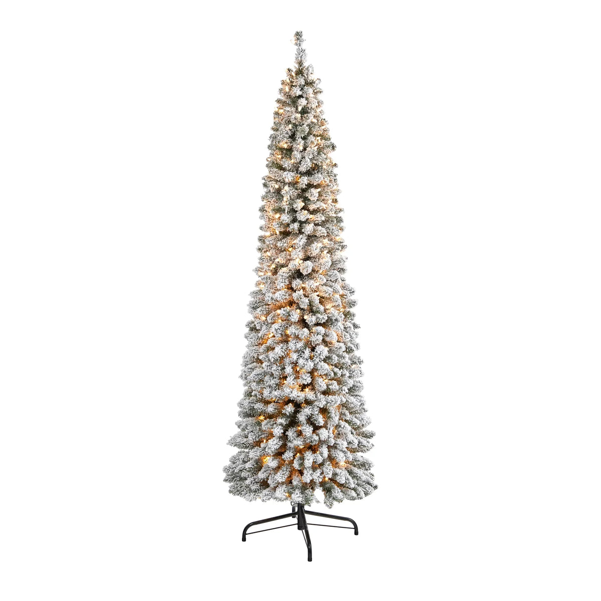 Pencil 400 Artificial Prelit Tree Clear Natural White Lights 7' Christmas Flocked Nearly