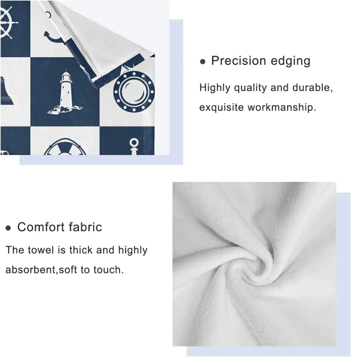 Bathroom Bath Lighthouse GZHJMY Anchor Vessel 3 Towels for Soft Hand Towel Piece Sailing Fingertip Absorbent Cotton Towels Decorative Checked Sets