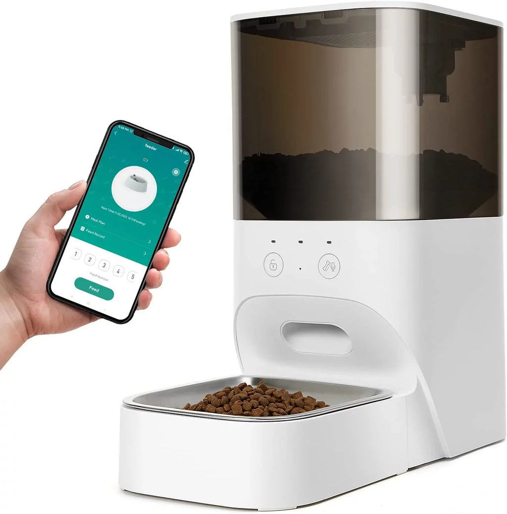 Dispenser 30S Dog Recorder Voice with & Lock boqii Control, Cat Stainless Automatic Cat Steel Feeder, Food Timed Lid, with APP Feeder