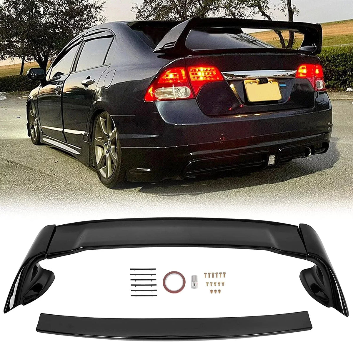 Gloss with Trunk Sedan Spoiler 2006-2011 Rear Honda Wing Wing Civic Painted ABS Door Black Compatible Spoiler Trunk 4