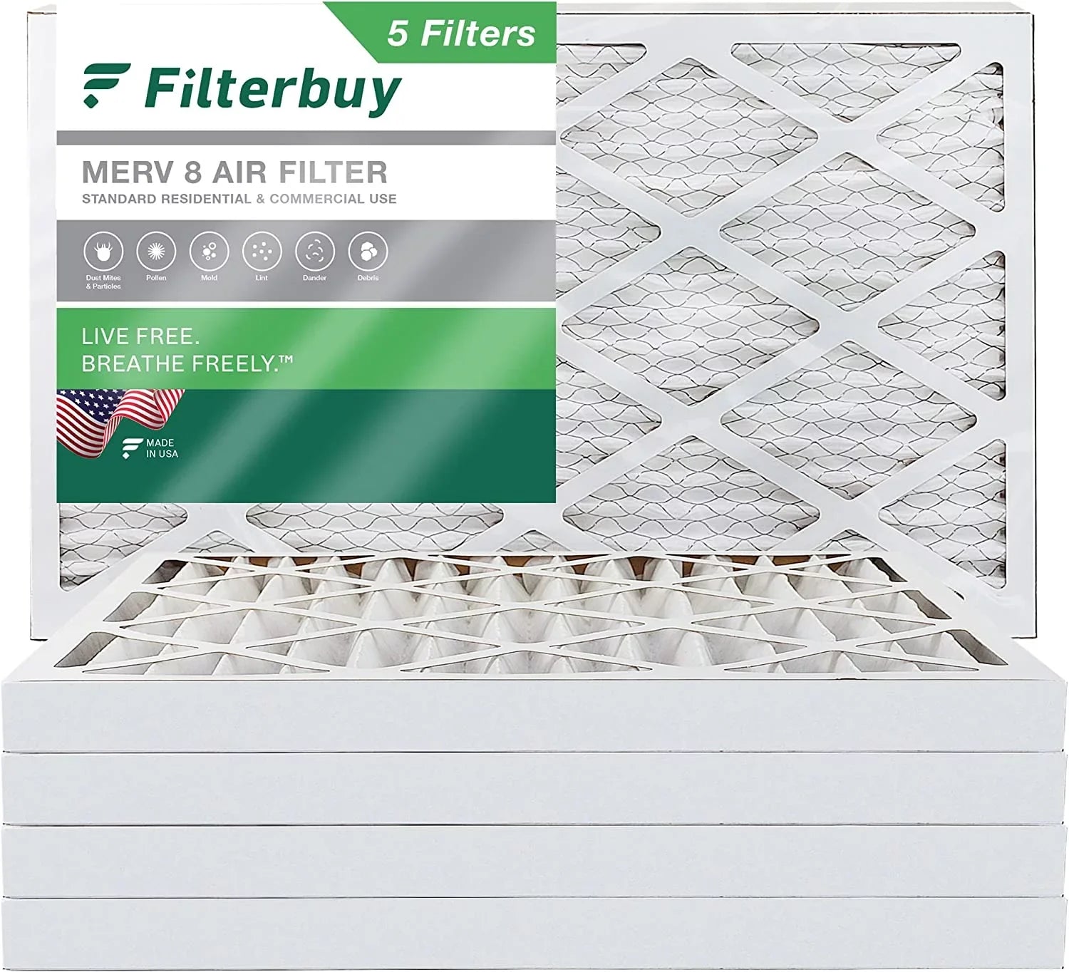 Pleated Filterbuy Air 8 (5-Pack) 20x32x2 Furnace MERV AC HVAC Filters