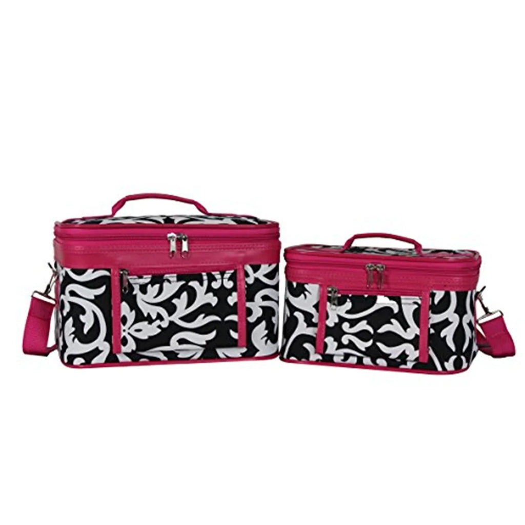World Set Traveler Damask Case - Trim Cosmetic 2-Piece Pink