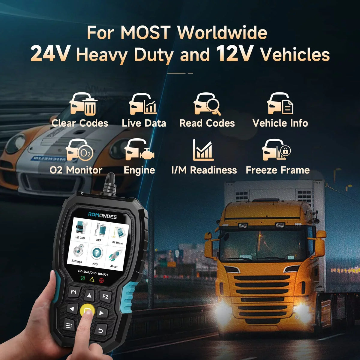 HD Scanner Diagnostic HD Scan Scanner Reader OBD OBD2 All Oil RD901 Car Romondes Duty Diesel Heavy System Code Duty in Light Tool DPF 2 Truck Reset Tool EOBD 1 Truck with OBD Heavy