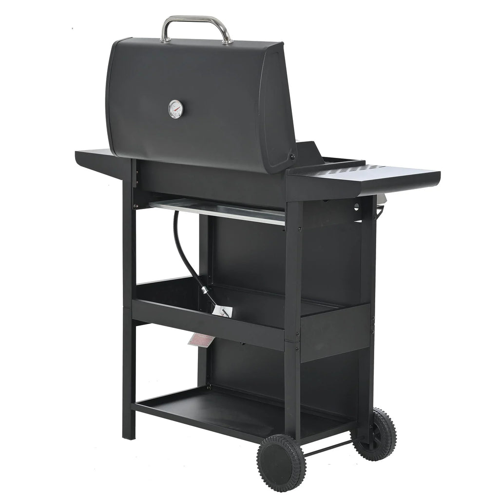 Grill Stainless Side Patio Grilling 4-Burners Gas Space Black Shelves Thermometer Garden Burner Two Steel BBQ - Barbecue