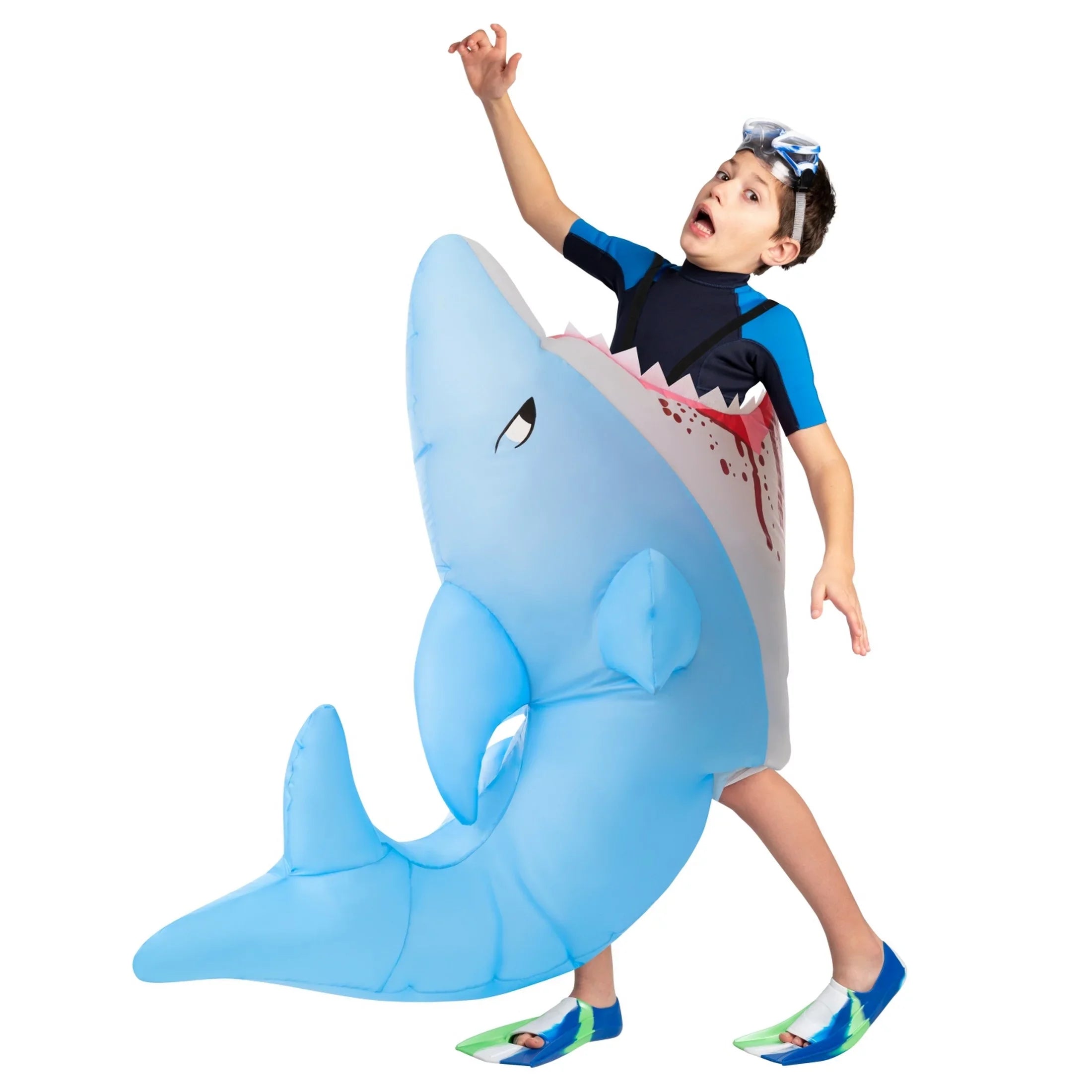 Halloween Girl One Blow Shark Up Fish Blue Morph Attack Halloween dimension Boy Costume Inflatable Kids