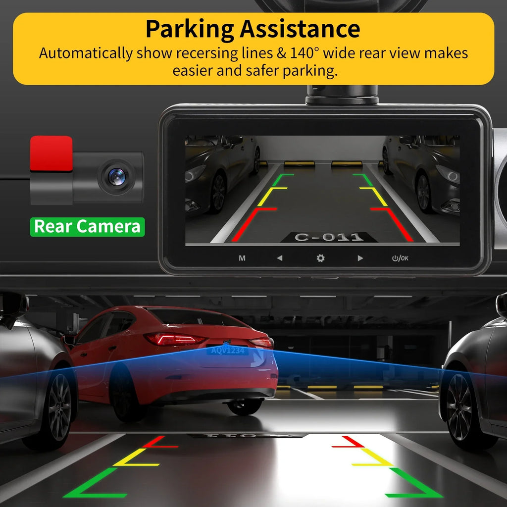 to128GB Inside Rear and Monitoring, Car AQV Front G-Sensor, Night Reverse Infrared DashCam Camera, Parking 3 WDR,up Vision, Channel 2K +1080P+1080P Camera with Loop Recording, ZD60