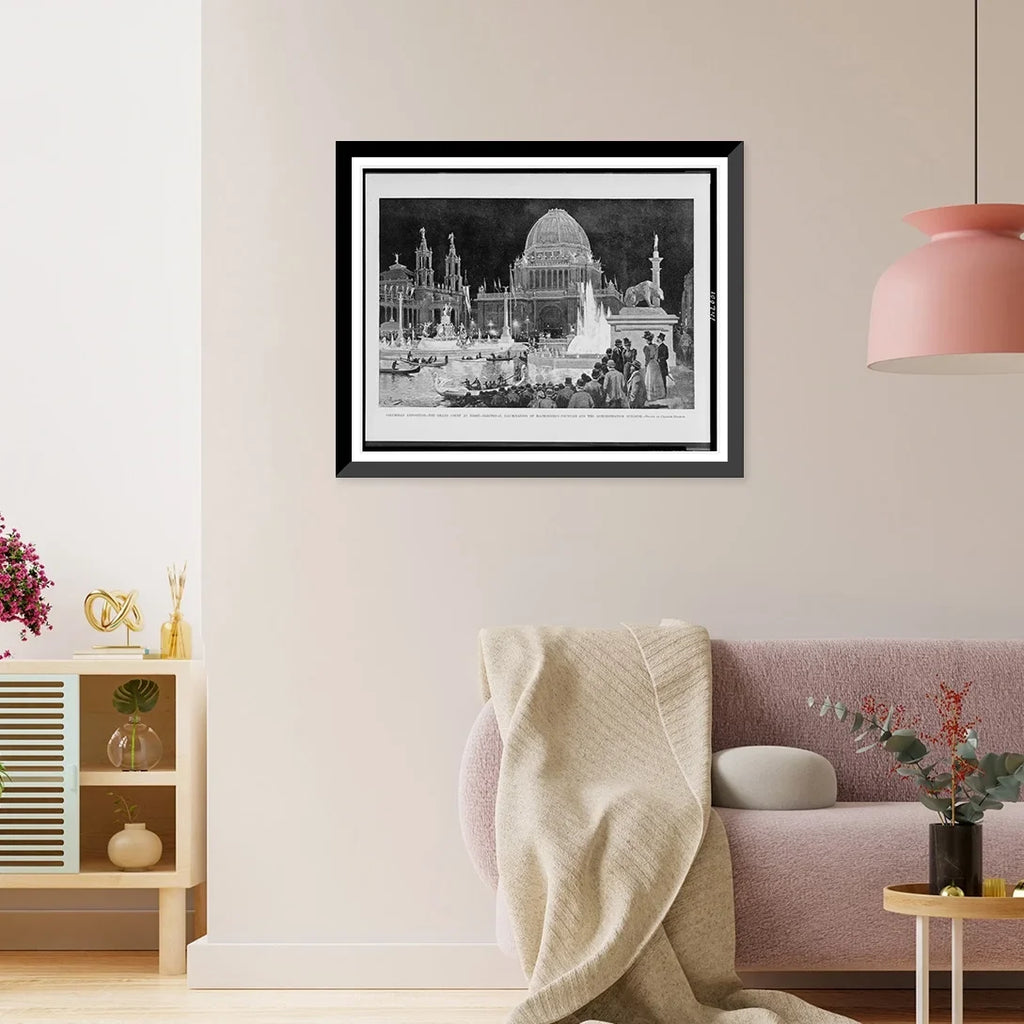 illumination by grand Charles at Exposition. of court Framed and MacMonnies's Print, x Historic night. administration Columbian fountain building.drawn the 17-7/8" electrical Graham., 21-7/8" the