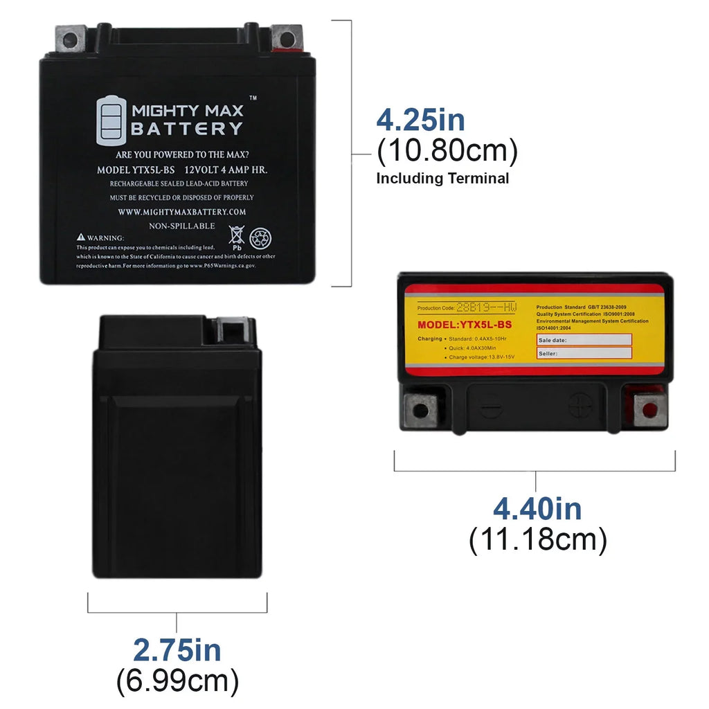 '- 2 50 2000 YTX5L-BS Super - Replacement Battery 9 for Pack Kymco