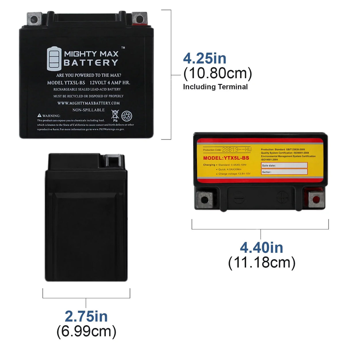 '- 2 50 2000 YTX5L-BS Super - Replacement Battery 9 for Pack Kymco