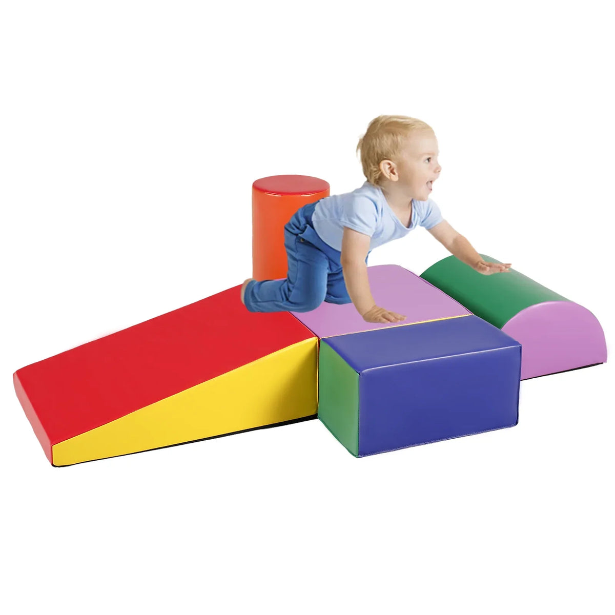 Yellow Climb Toddler, and Toy AILEEKISS 5Pcs Baby Blocks & for Indoor, Foam Crawl Climb Red Soft Set