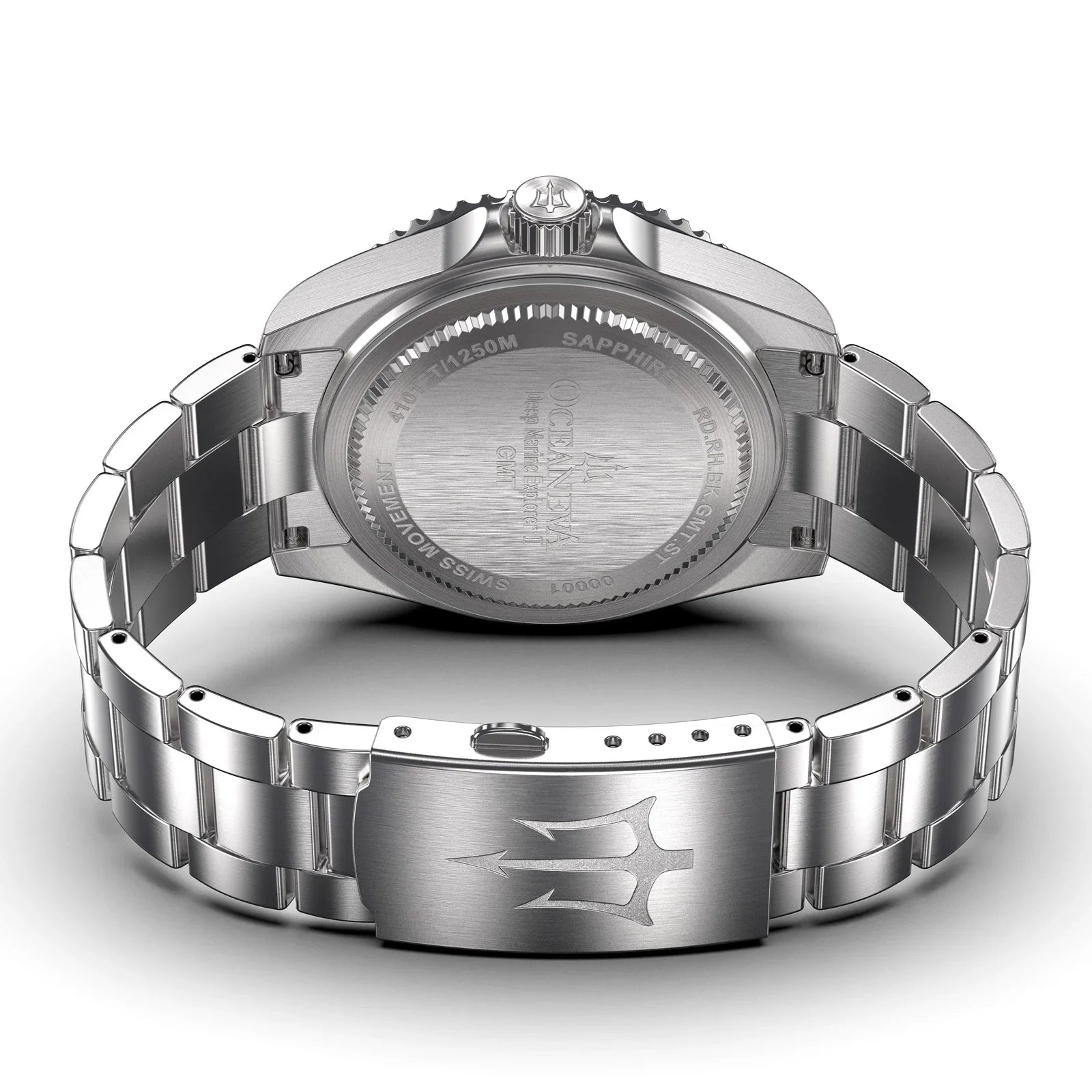 1250M Explorer Red Movement Pro Oceaneva™ Steel Men's Deep GMT and Swiss Diver Watch Stainless Quartz, Black- Marine Bracelet