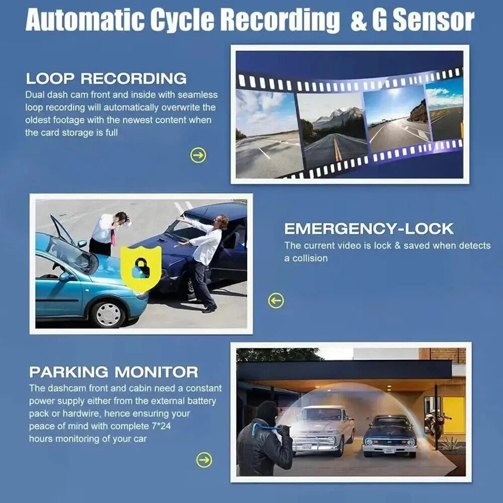 Video Dash HD Camera Recorder G-sensor Car Lens Front/Rear/Inside 1080P Cam G·PEH Dual