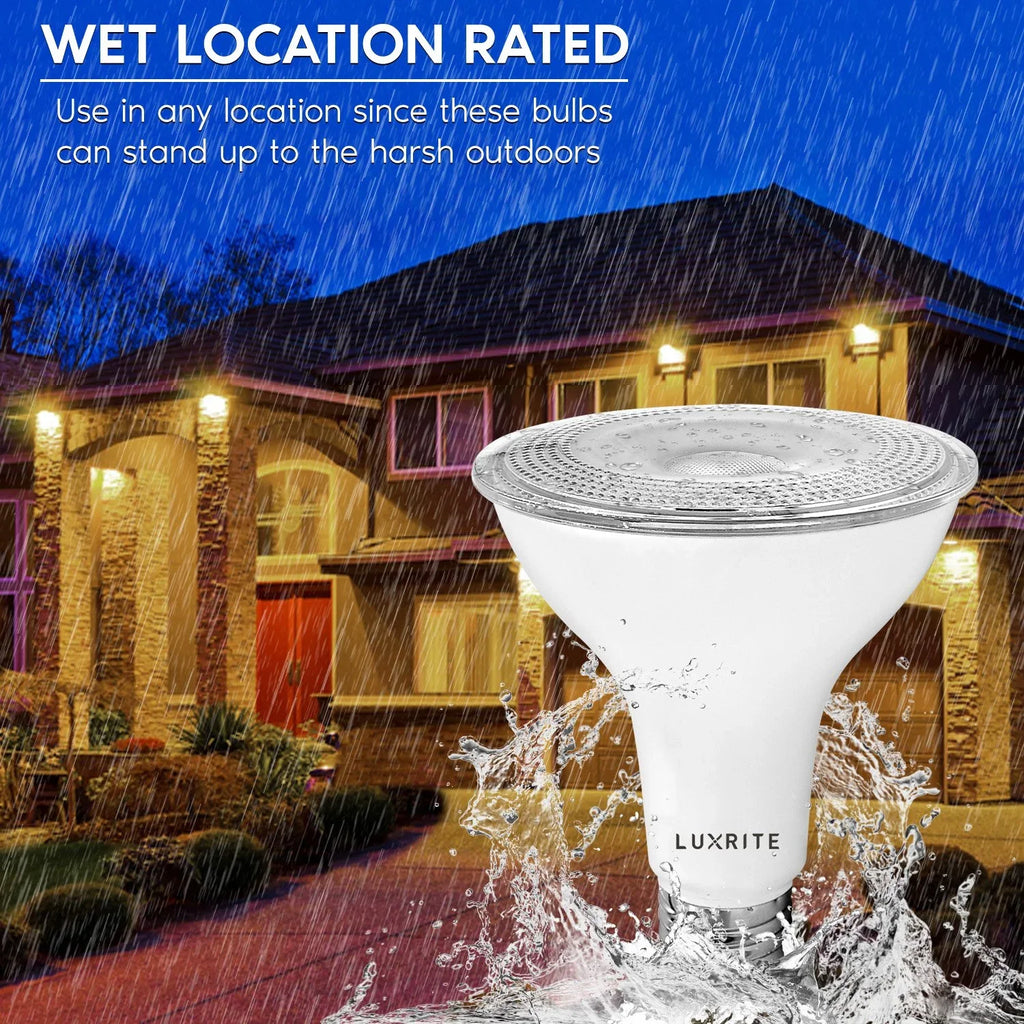 UL White LED 850 2700K PAR30 Lumens Flood Base Wet Light Rated Bulb Luxrite 11W Warm 12-Pack Listed E26 Dimmable
