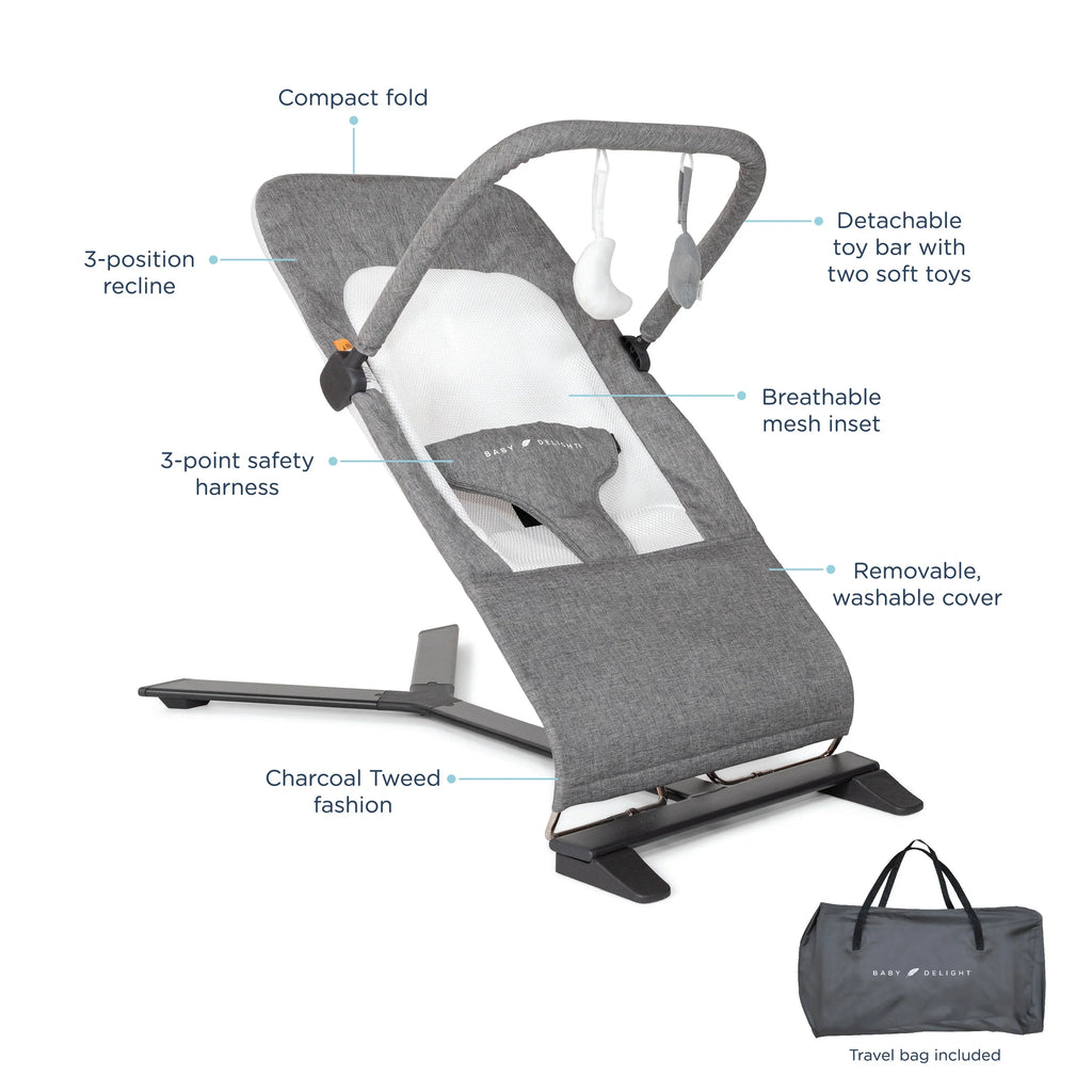Baby Charcoal Portable 0-6 Deluxe Delight for Tweed Months, Bouncer, Baby Infants Alpine