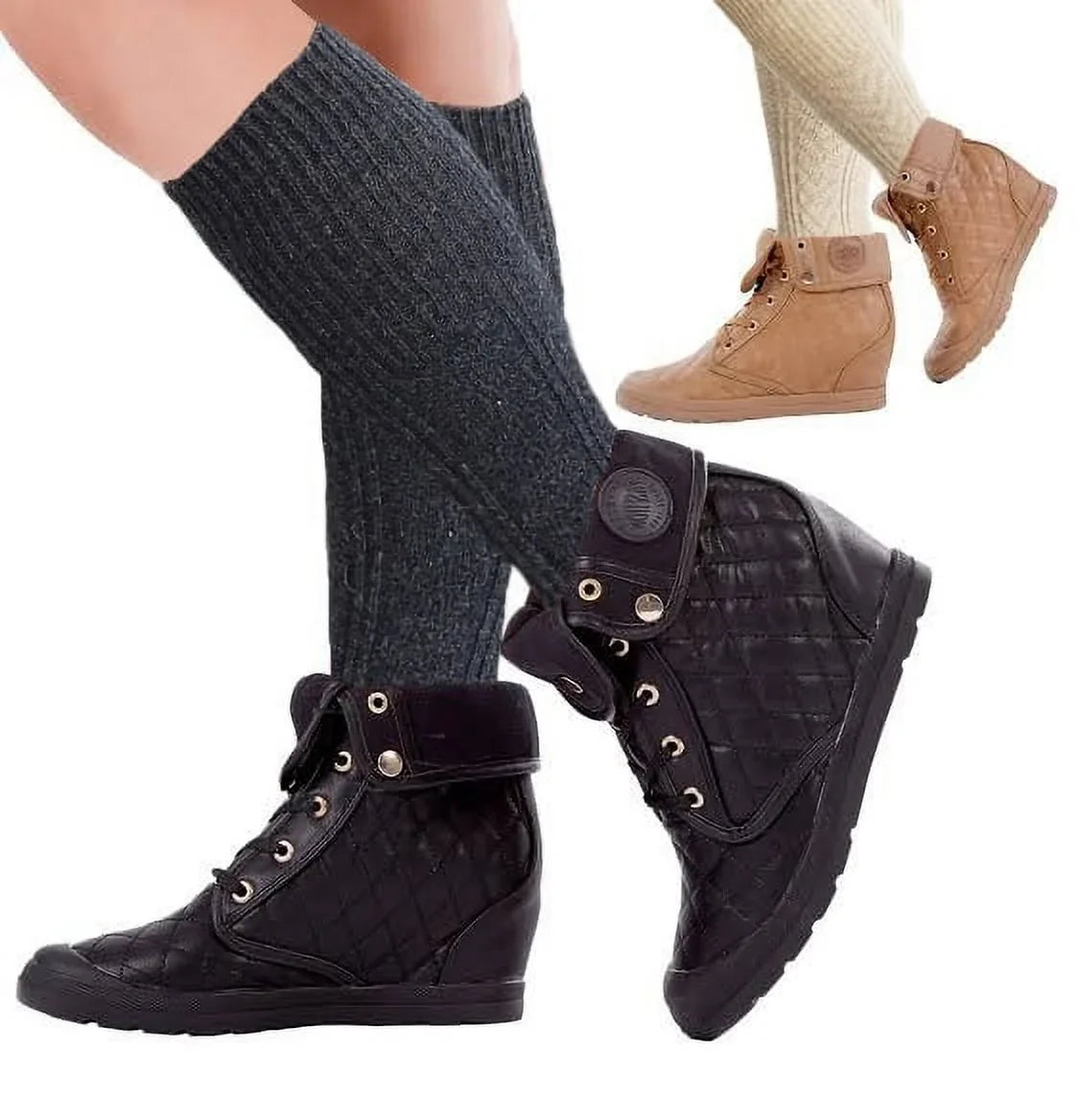 Knit sumona Cable Knee Pairs Boot tone Women High 6 two Socks Winter
