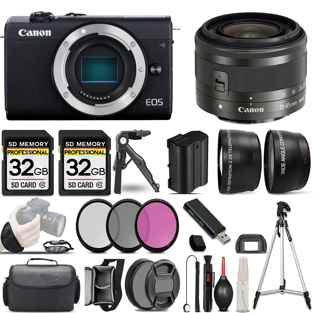 '+15-45mm STM Canon IS Filter Mirrorless EOS (Black) PC Camera +3 (Graphite) M200 +64GB f/3.5-6.3 Lens