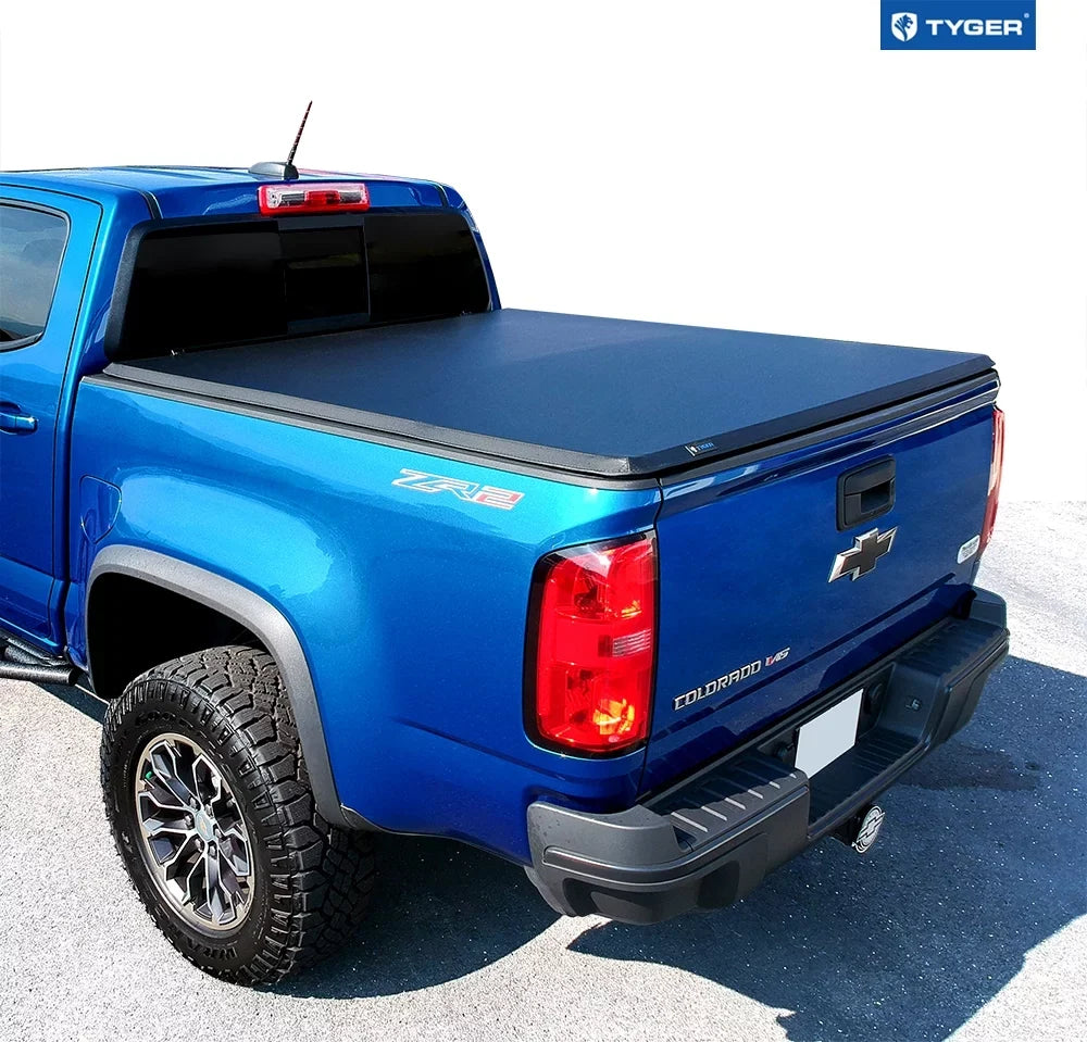 / Tri-fold Soft Tonneau TG-BC3C1039 | Truck Compatible GMC Tyger Chevy Vinyl Cover Colorado Bed T3 | Canyon 5'2" Bed | with 2015-2023 Auto