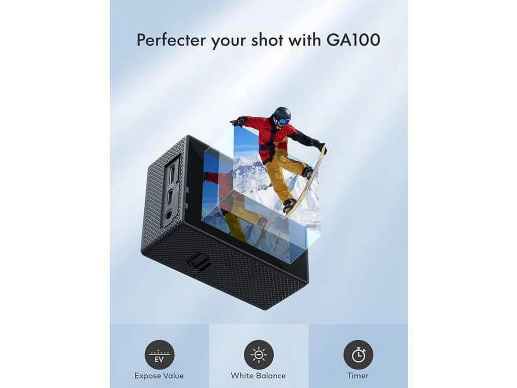 Batteries 2x1050mAh 170° with Action EIS, Camera, Helmet 4K Camera Control, 40M Mount Microphone Dual Underwater and Camera GA100 20MP Angle Remote Waterproof Wide 30FPS, Kit Accessories WiFi