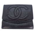 Pre-Owned trifold caviar skin (Good) black wallet