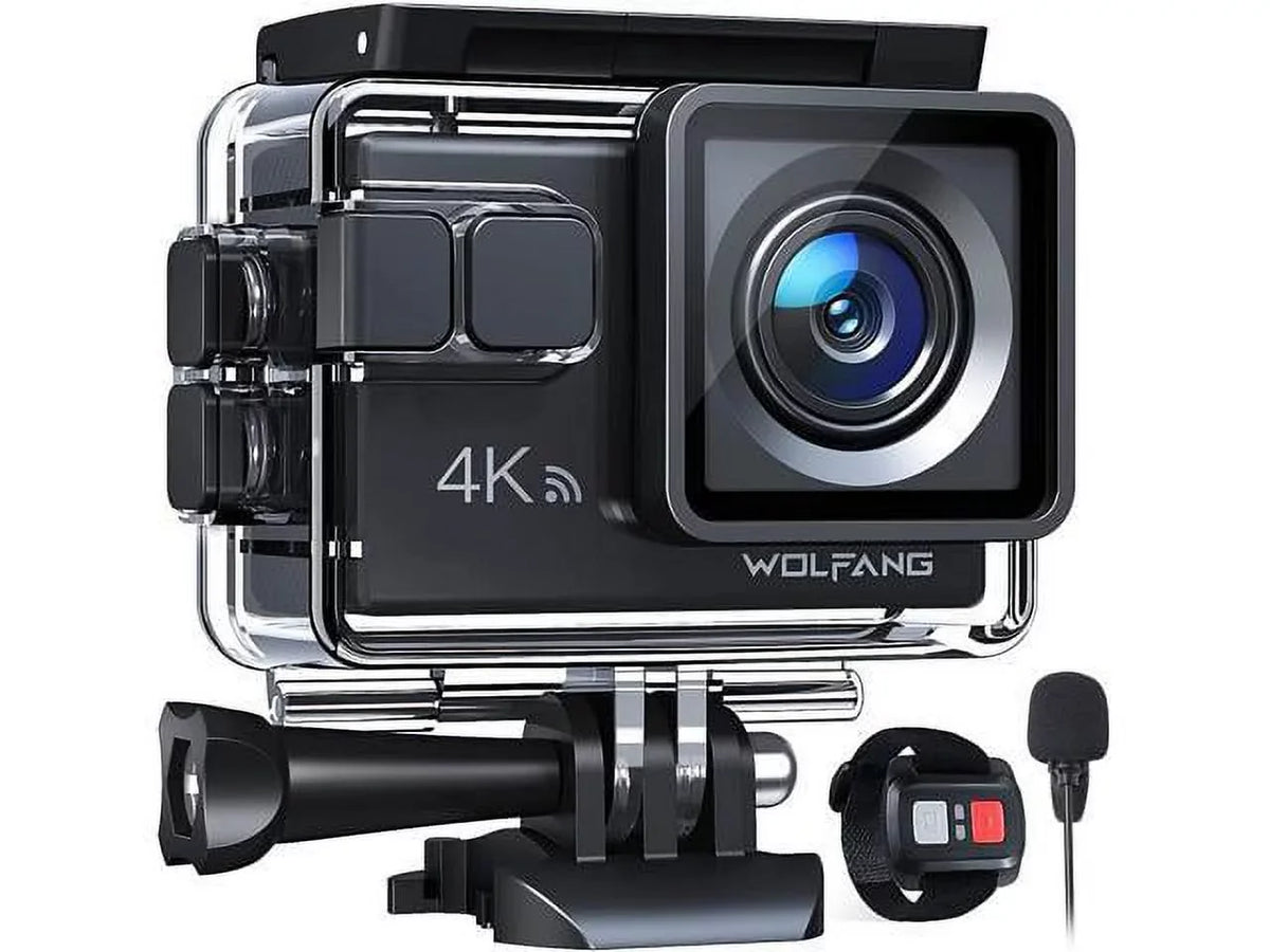 Batteries 2x1050mAh 170° with Action EIS, Camera, Helmet 4K Camera Control, 40M Mount Microphone Dual Underwater and Camera GA100 20MP Angle Remote Waterproof Wide 30FPS, Kit Accessories WiFi