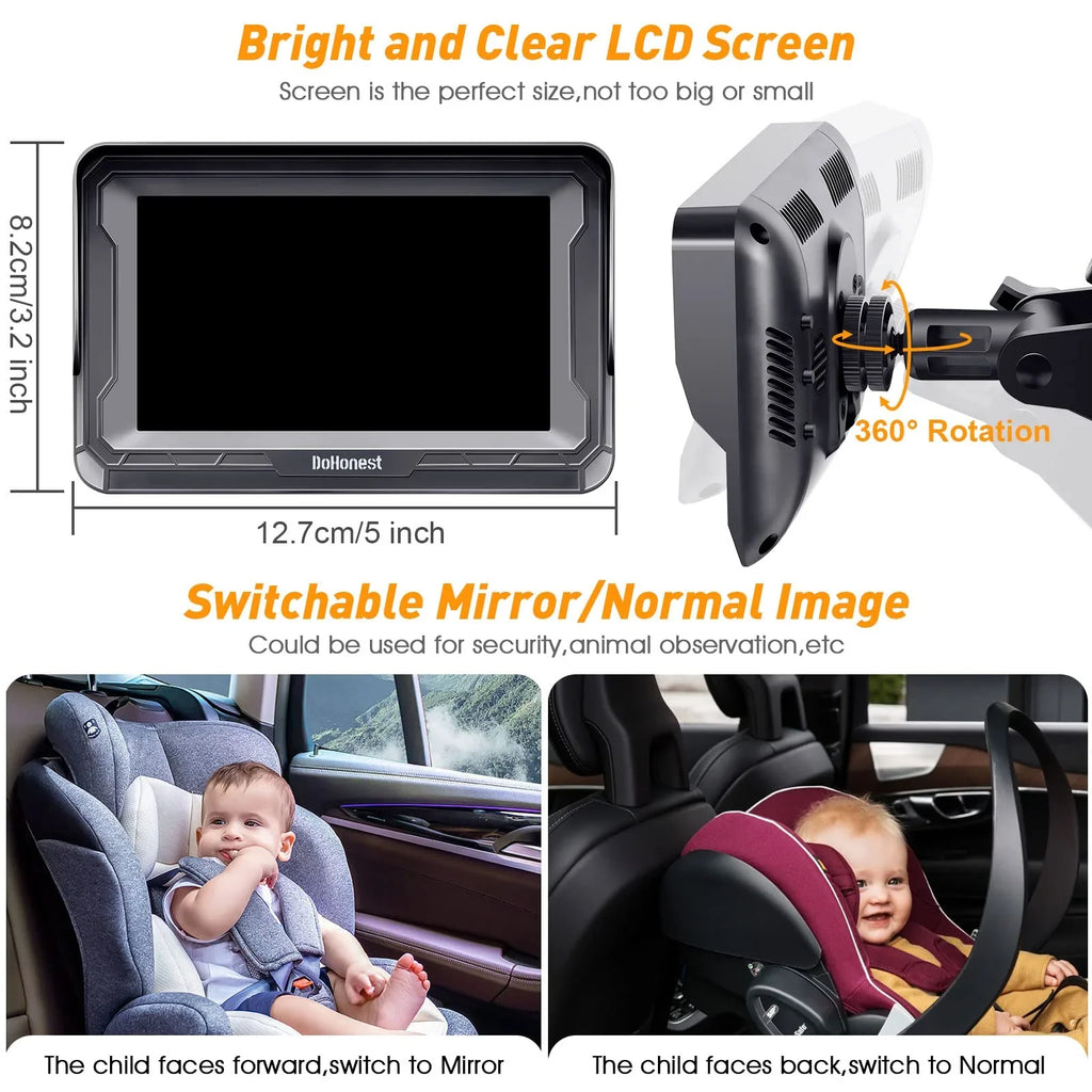 Baby Two and with -V33 Night Backseat Facing Camera Camera Plug Crystal Rear Play Rotating Camera Monitor 3 Mins 1080P: Install Car Kids Baby HD DoHonest Vision Easy 360&deg; Car