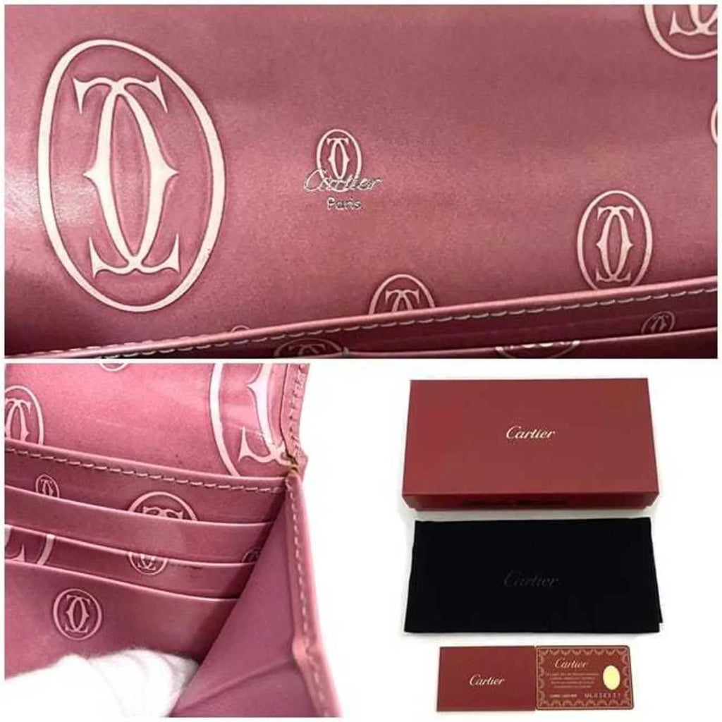 2C Birthday Pre-Owned Wallet Bifold Happy Ladies L3000951 Long Cartier (Fair) Pink Motif Leather
