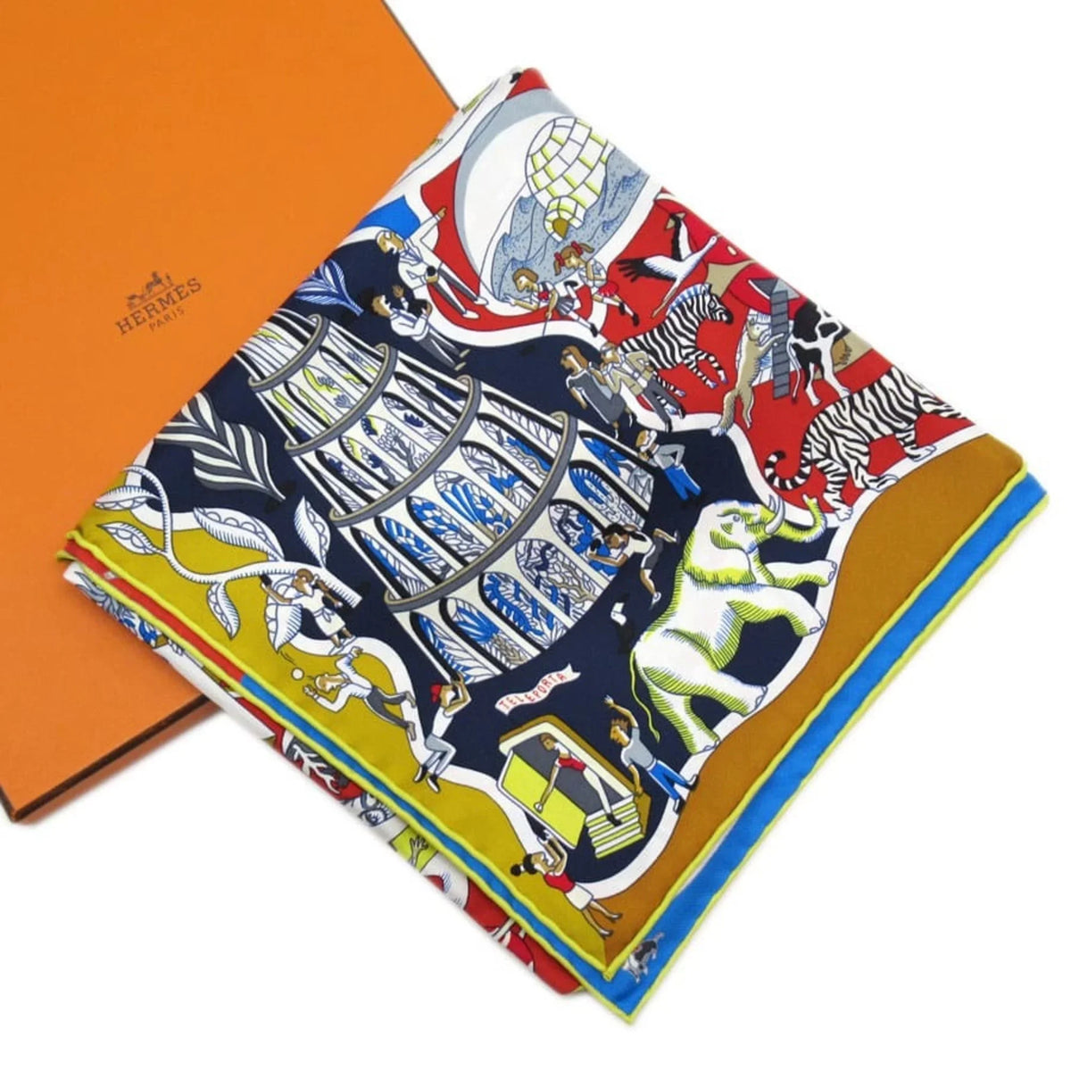 Series Blue Scarf Pre-Owned 90 New) UNIVERSELL HERMES (Like Hermes EXPOSITION Exposition 100% Silk World Carre