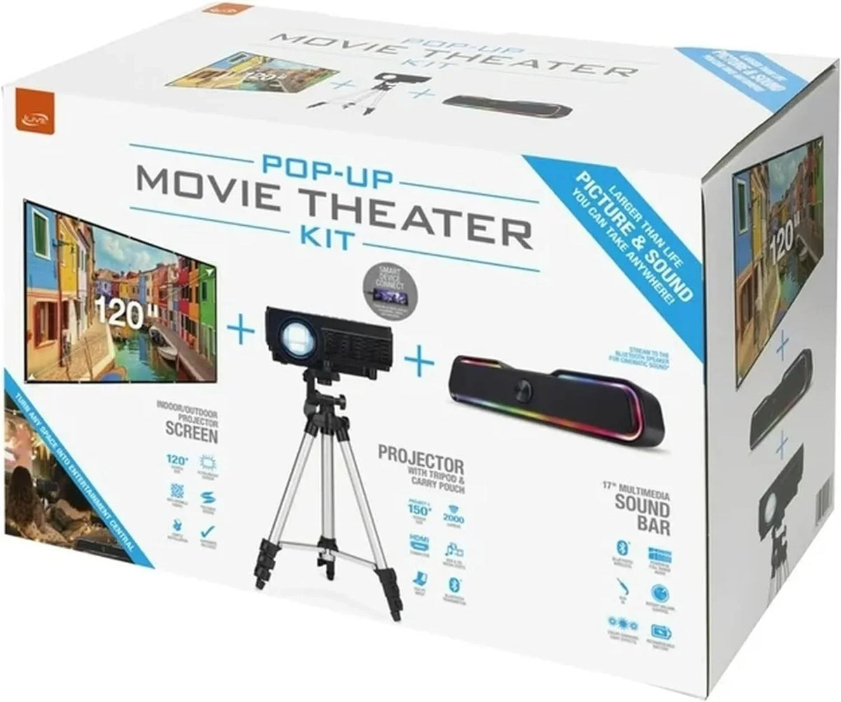 for Soundbar, Gaming & Bluetooth 2023 - With exterior Cord: 1080p Mini HD HDMI Home Popup Movies Cinema, 42" Screen, iLive Theater Bundle Projector, Perfect 120" Kit Tripod