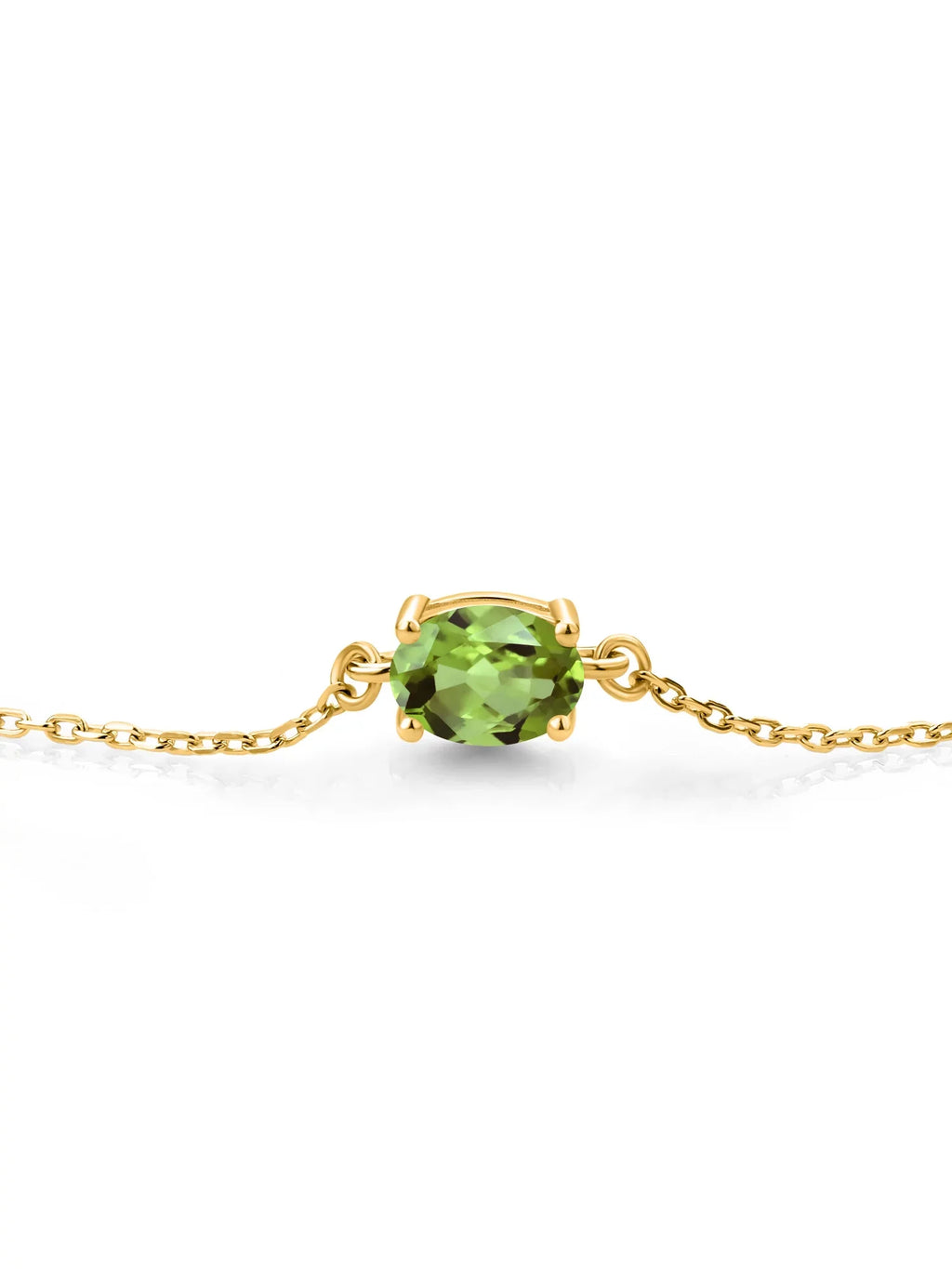 (0.90 Gem Stone 7x5mm) Silver Women Gold Bracelet King 18K Yellow Solitaire Green Plated For Peridot Cttw, Oval Cut