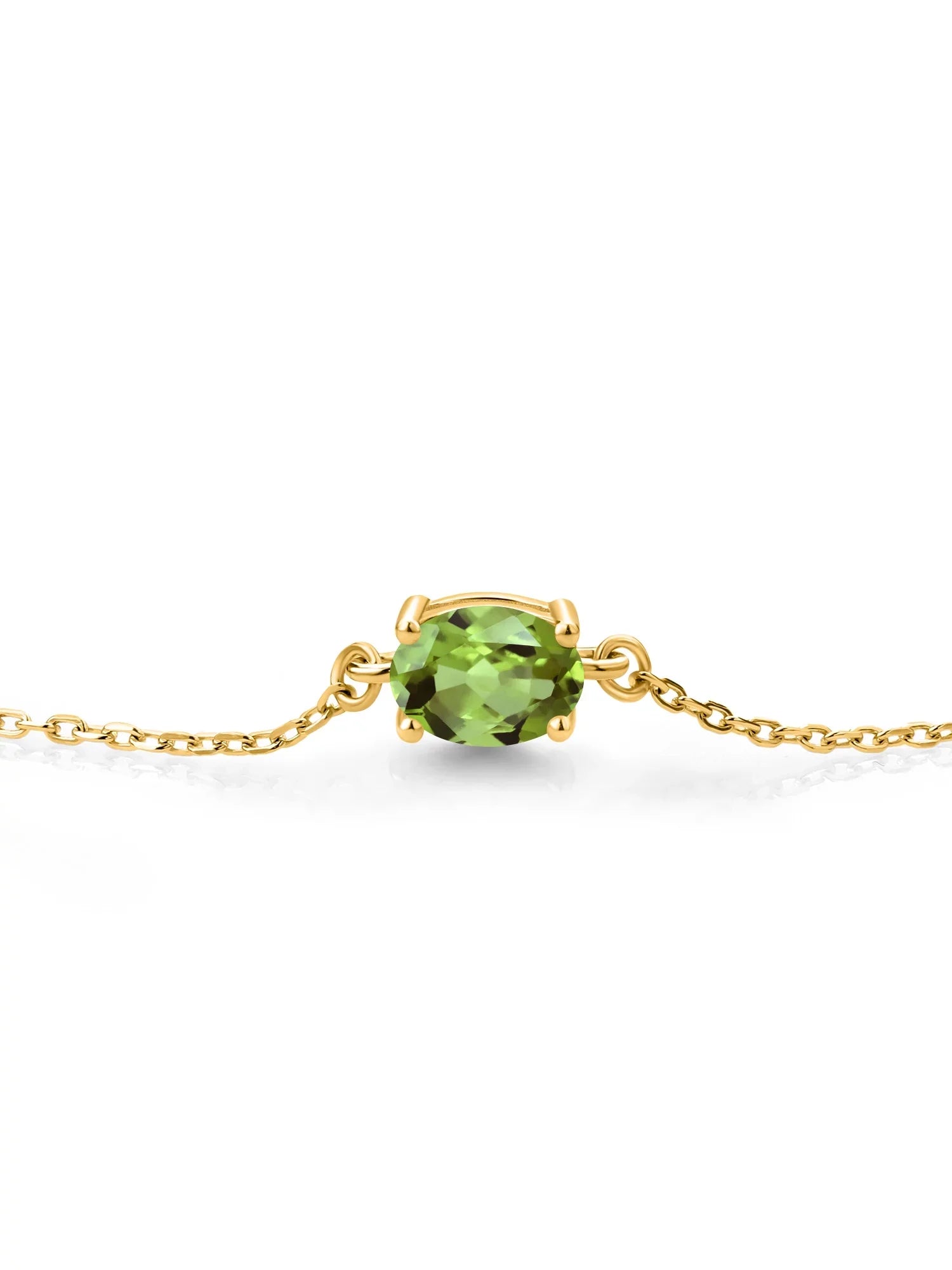 (0.90 Gem Stone 7x5mm) Silver Women Gold Bracelet King 18K Yellow Solitaire Green Plated For Peridot Cttw, Oval Cut