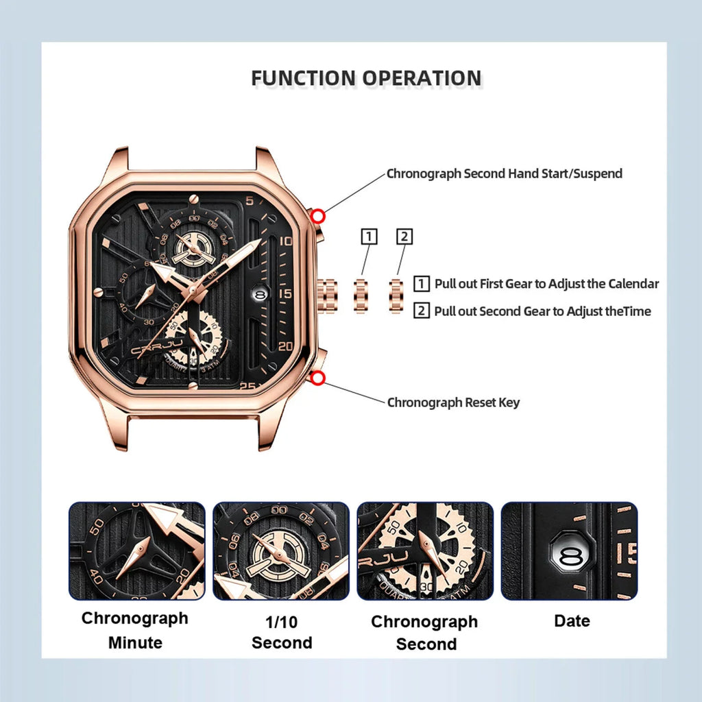 Quartz Business Leather Men's Chronograph Waterproof Date Luxury Watch Luminous